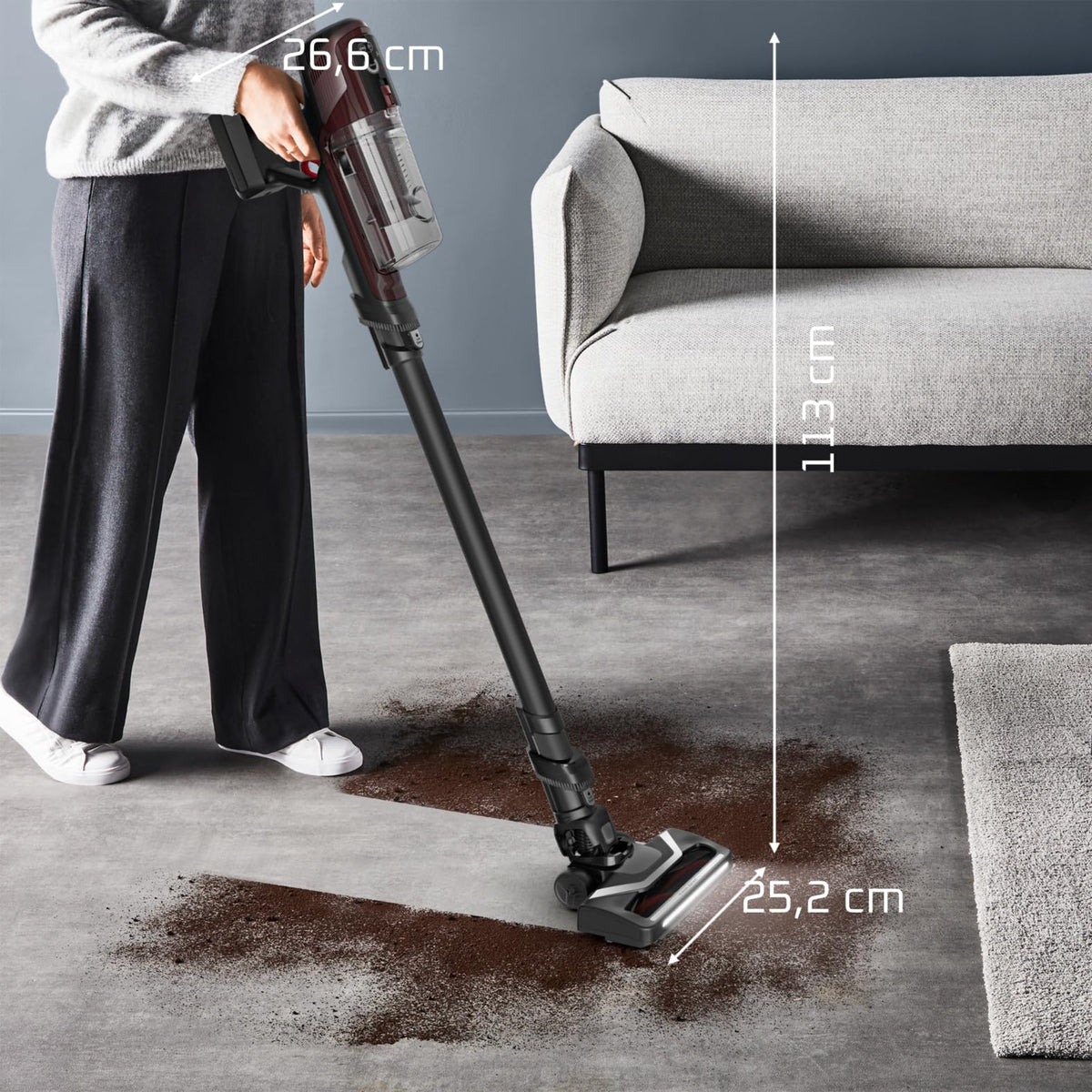 Rowenta X-Pert 6.80 cordless stick vacuum cleaner, powerful 100 AW, long runtime of up to 60 minutes, LED nozzle, only 1.4 kg as a handheld vacuum, includes pet hair accessories, wine red/black, RH6485E0
