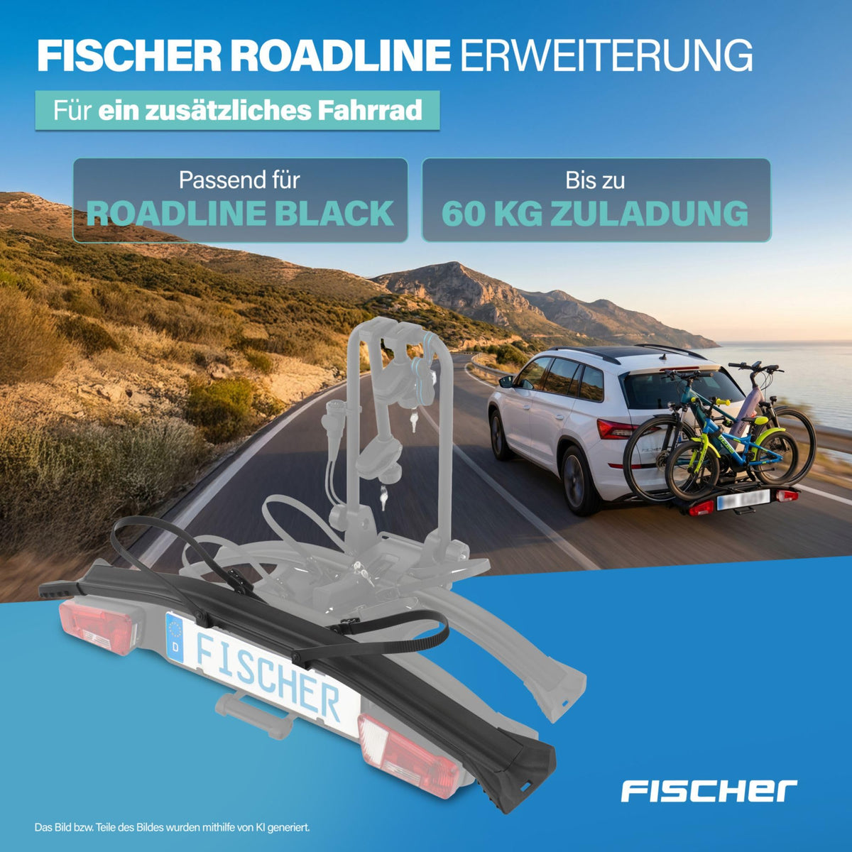 Fischer extension set for RoadLine Black bike rack, including mounting material, for a 3rd bike, black - 103812