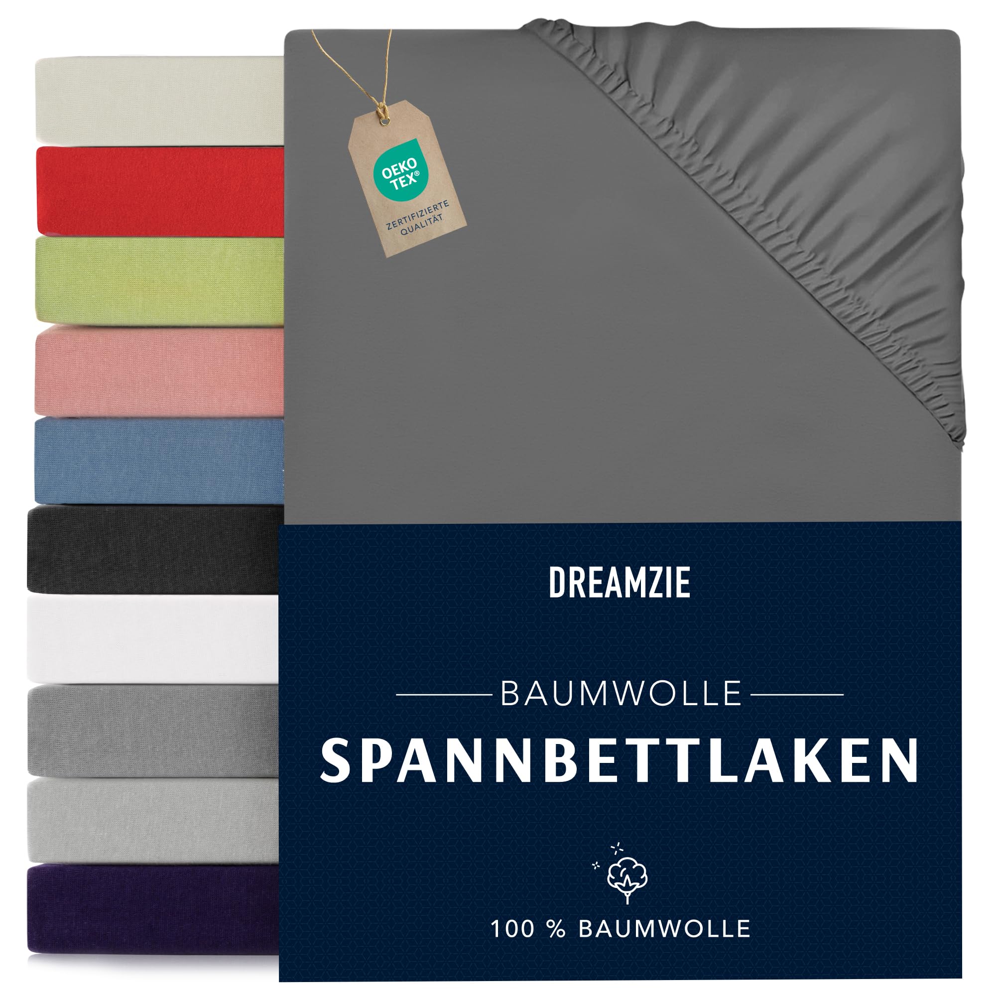 Dreamzie - fitted sheet 200x200cm - cotton Oeko Tex certified - anthracite gray - 100% jersey fitted sheet 200x200 - DHC_200x200_An_2