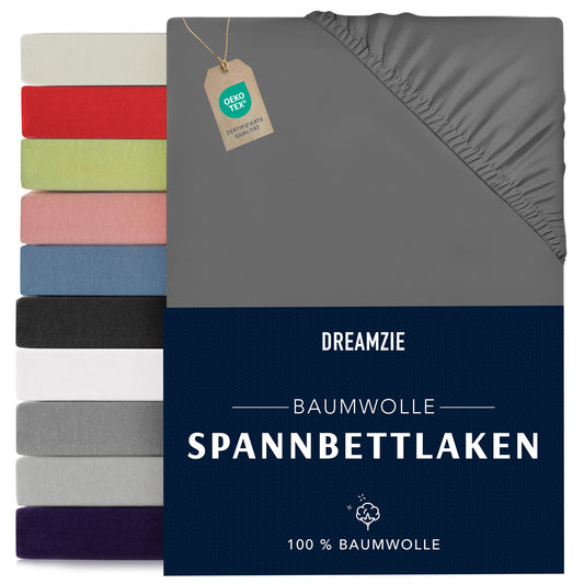 Dreamzie - fitted sheet 200x200cm - cotton Oeko Tex certified - anthracite gray - 100% jersey fitted sheet 200x200 - DHC_200x200_An_2