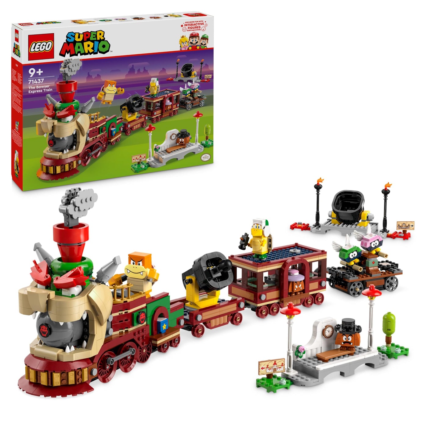 LEGO Super Mario The Bowser Express Train - Interactive toy with 2 stations & 6 figures, Hammer Brother, Boom Boom, 2 Goombas & 2 Paradots - Gift for boys & girls aged 9 and up - 71437
