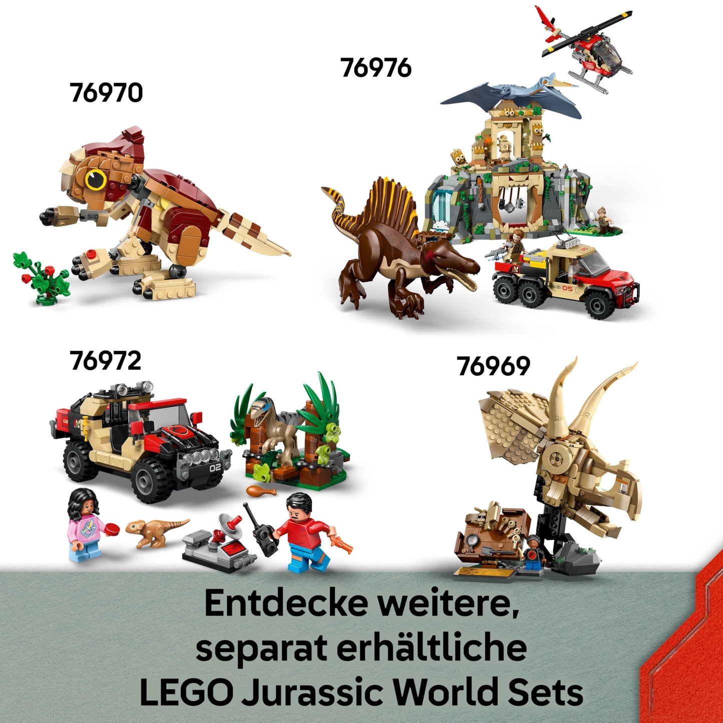 LEGO Jurassic World Raptor & Titanosaurus: Great Tracking - 2 toy dinosaur figures, an off-road vehicle, a motorcycle and 3 minifigures - gift for boys and girls aged 7 and up - 76973