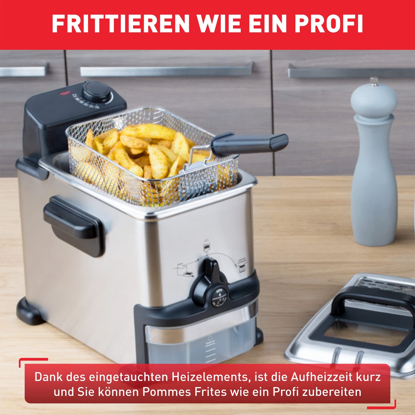 Tefal Oleoclean Compact Electric Deep Fryer, 2 L Oil Capacity, Fryer with Oil Filtration, Dishwasher Safe Parts, Viewing Window, Adjustable Temperature, Black, Stainless Steel, FR7016