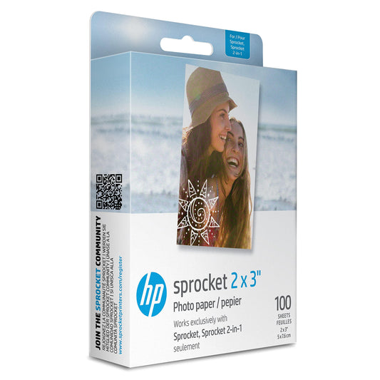 HP Sprocket Premium Zink pre-cut, self-adhesive photo paper, 2 x 3 inches (5.1 x 7.5 cm), 100 sheets, compatible with HP Sprocket photo printers. - HPIZ2X3100