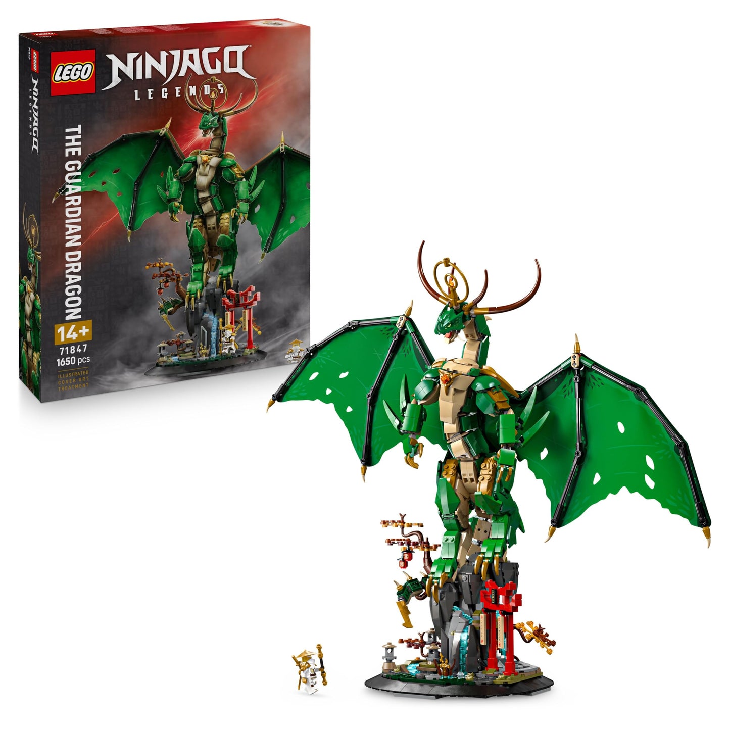LEGO NINJAGO Guardian Dragon Building Set - With Dragon Figure, Master Wu Minifigure & Stand - Building Playset for Boys Ages 14+ & Teenagers 71847