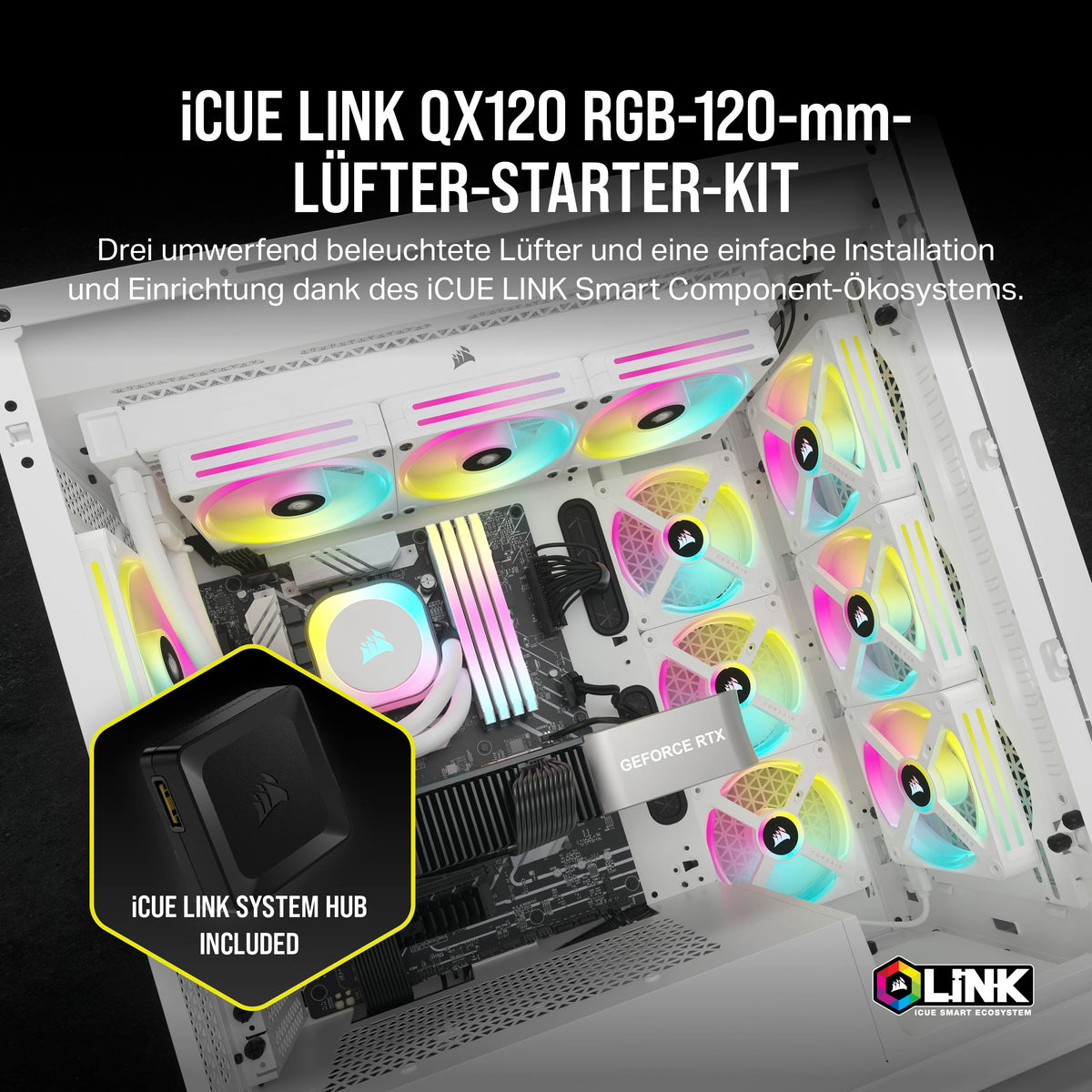 CORSAIR iCUE LINK QX120 RGB ventilator RGB de 120mm - pachet de trei - alb - CO-9051006-WW