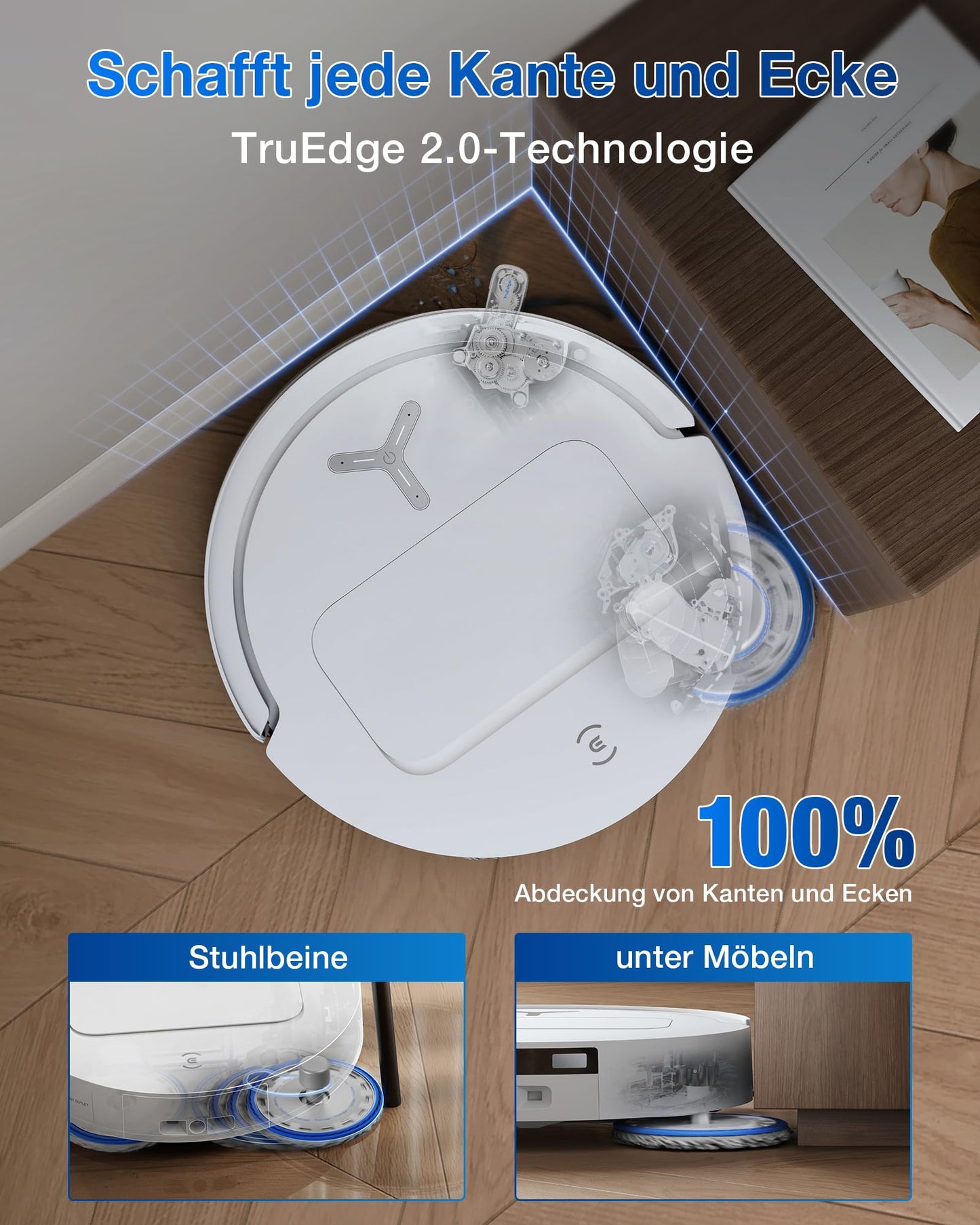 ECOVACS DEEBOT T50 Omni Gen2 robot vacuum cleaner with wiping function, 21,000 Pa, extendable side brush and mop, ZeroTangle 2.0, mop wash with 75°C hot water, all-in-one station, 81 mm, silver white