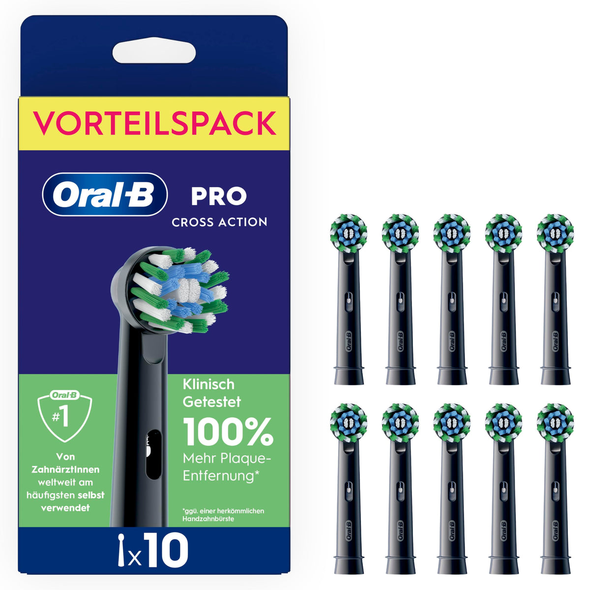 Oral-B Replacement Brush Heads Pro CrossAction Black Pack of 10 - 8700216994170