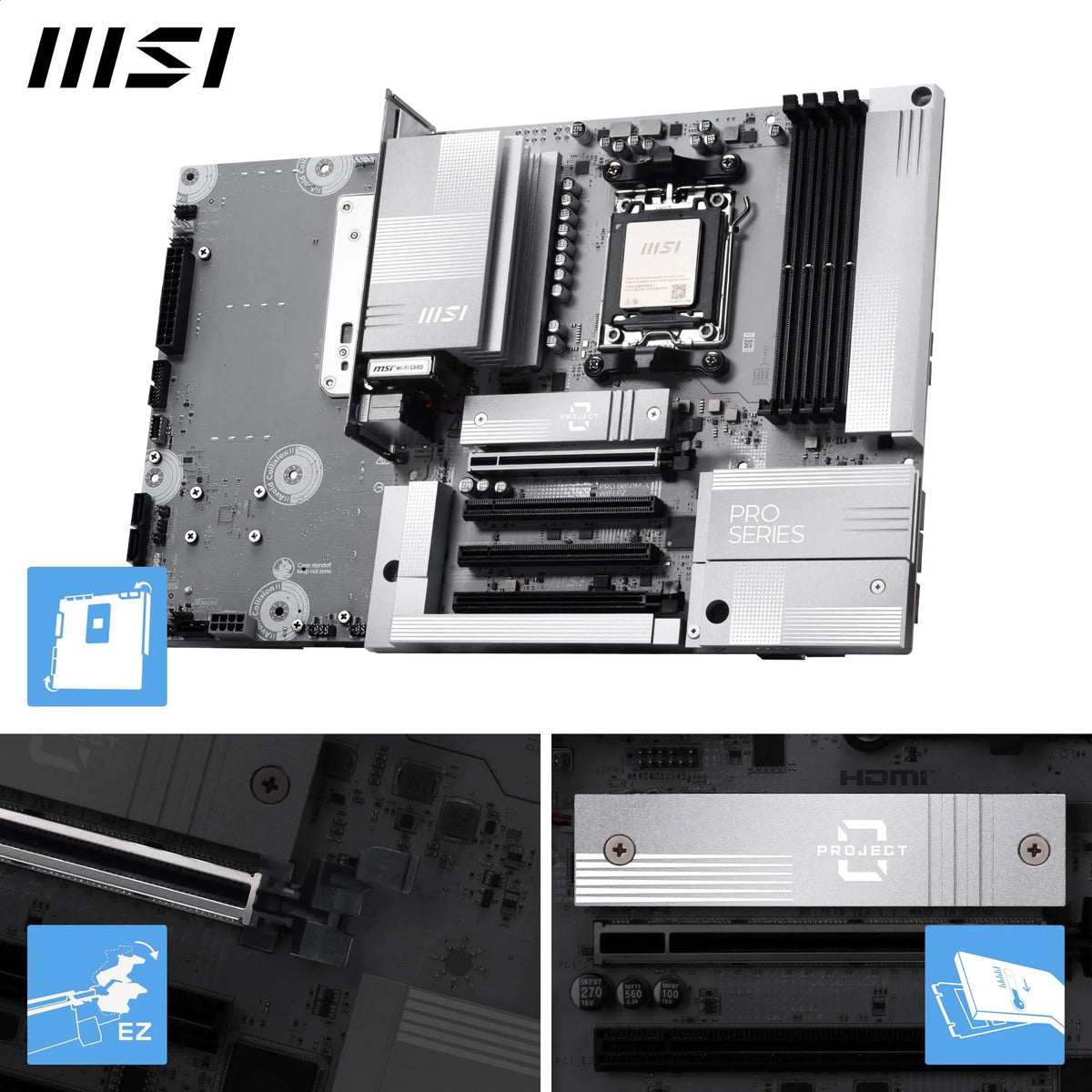 MSI PRO B850M-A WiFi PZ - AM5 Back-Connect mATX Mainboard - 7E78-001R