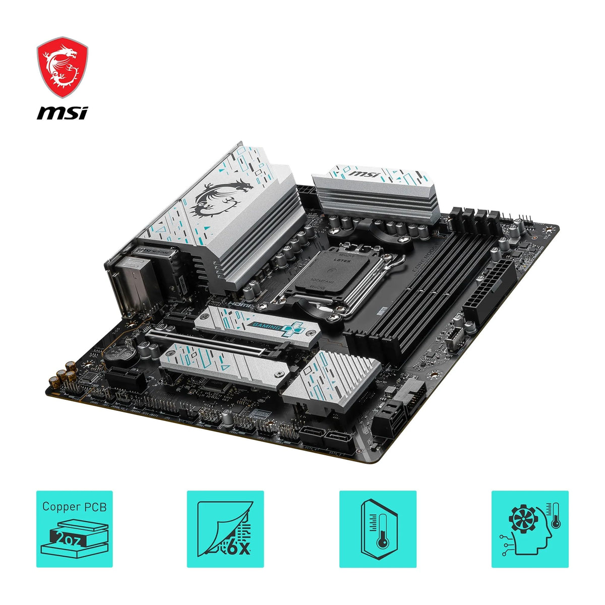 Placă de bază MSI B650M Gaming Plus WiFi, mATX - Suportă procesoare Ryzen 9000, 8000 și 7000, AM5 - Memorie DDR5 Boost 7800+ MHz/OC, PCIe 4.0 x16, M.2 Gen4, Wi-Fi 6E - 7E24-001R