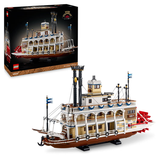 LEGO Ideas river paddle steamer - building set for adults - boat model with interior and interactive functions, including working paddle wheel and controls - DIY gift for men and women - 21356