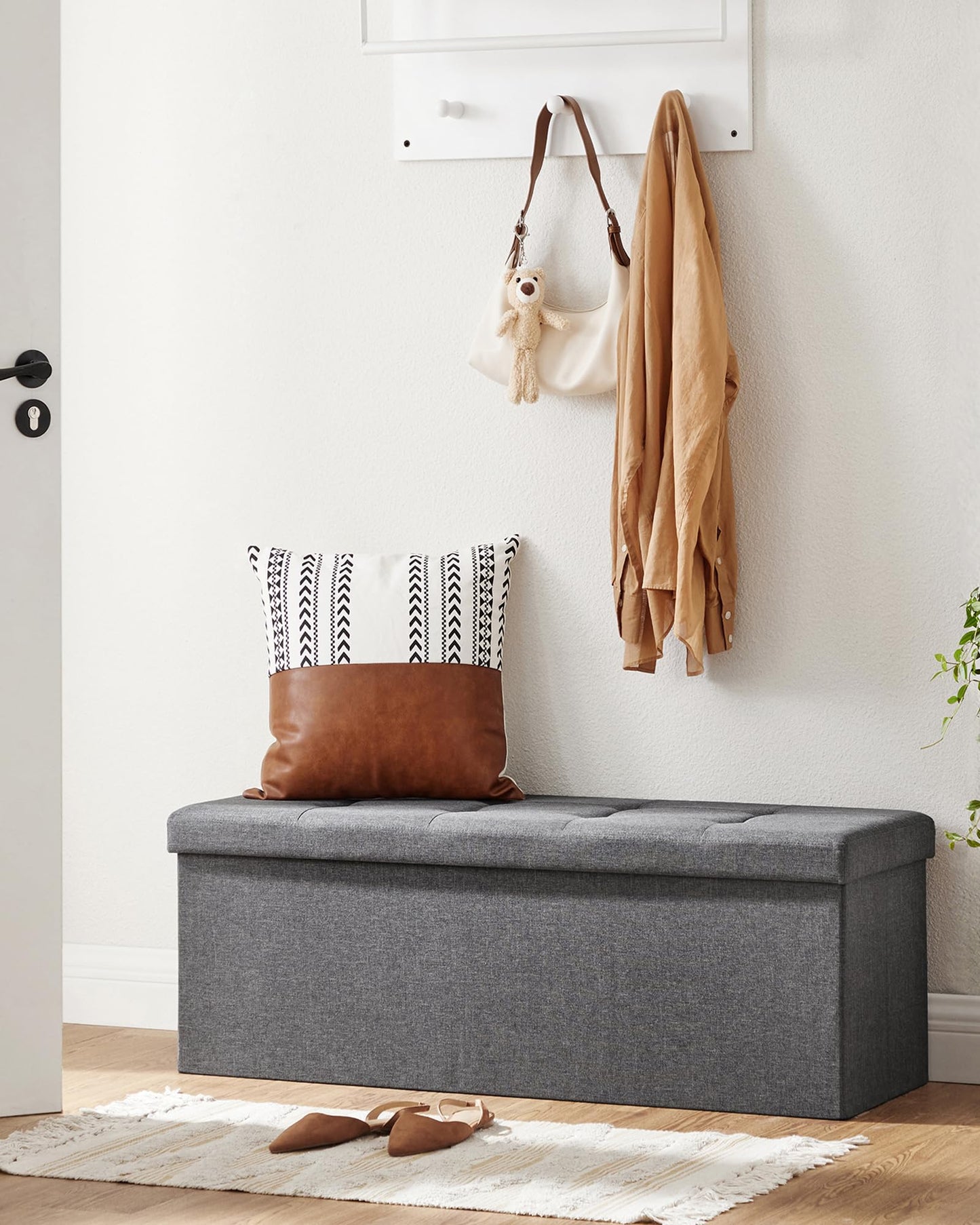 SONGMICS stool with storage space, folding bench, 38 x 110 x 38 cm footstool, storage box, loads up to 300 kg, for living room, bedroom, hallway, slate gray LSF77K - 6955880314393