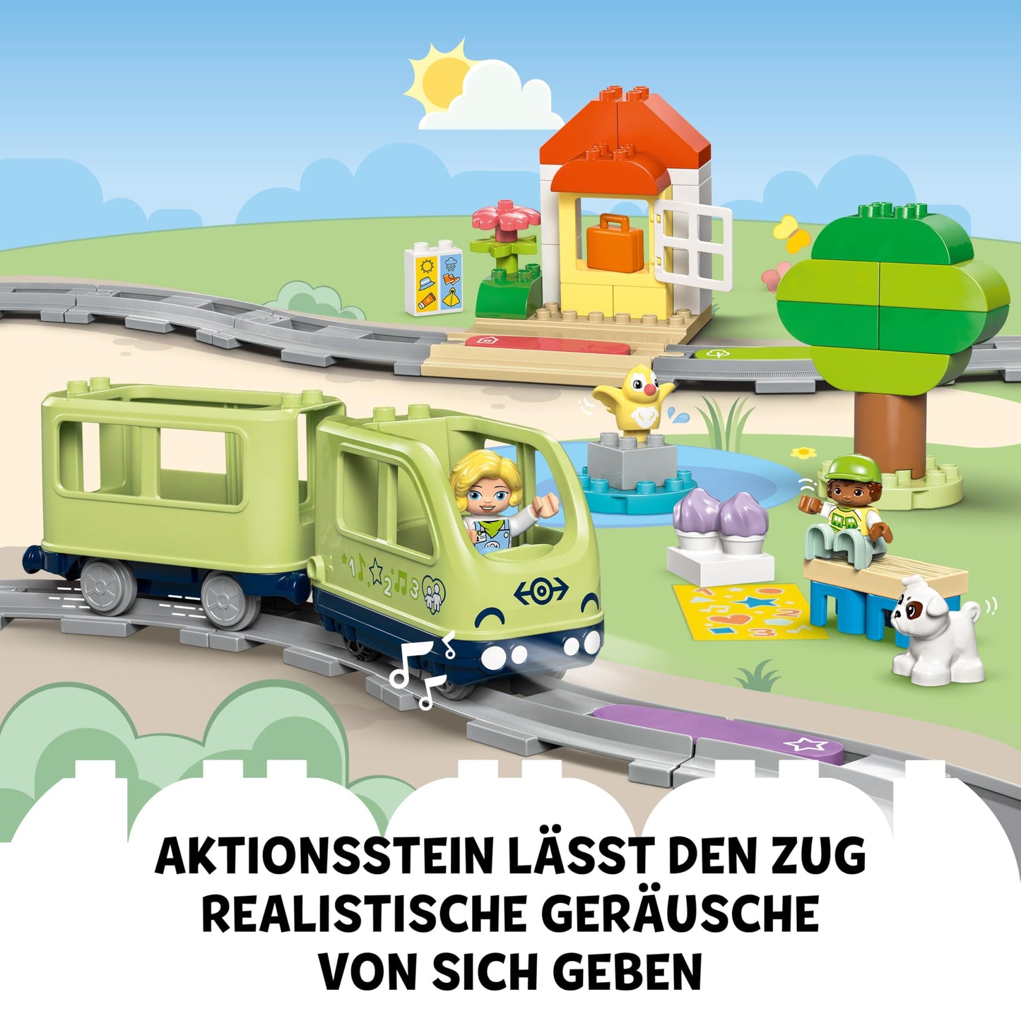 LEGO DUPLO Interactive Adventure Railway - educational toy for toddlers aged 2 and up - 14 track pieces, action bricks with sounds and 4 toy figures - gift idea for boys and girls - 10427