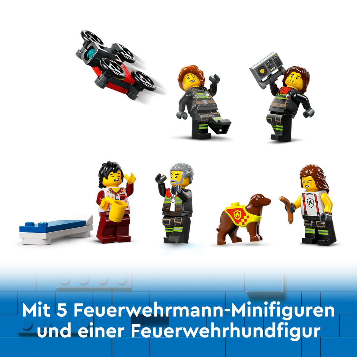 LEGO City Fire Station with Ladder Truck, fire-fighting toy set featuring a fire station and fire truck, birthday gift for children aged 6 and up, set includes a dog and 5 minifigures 60414
