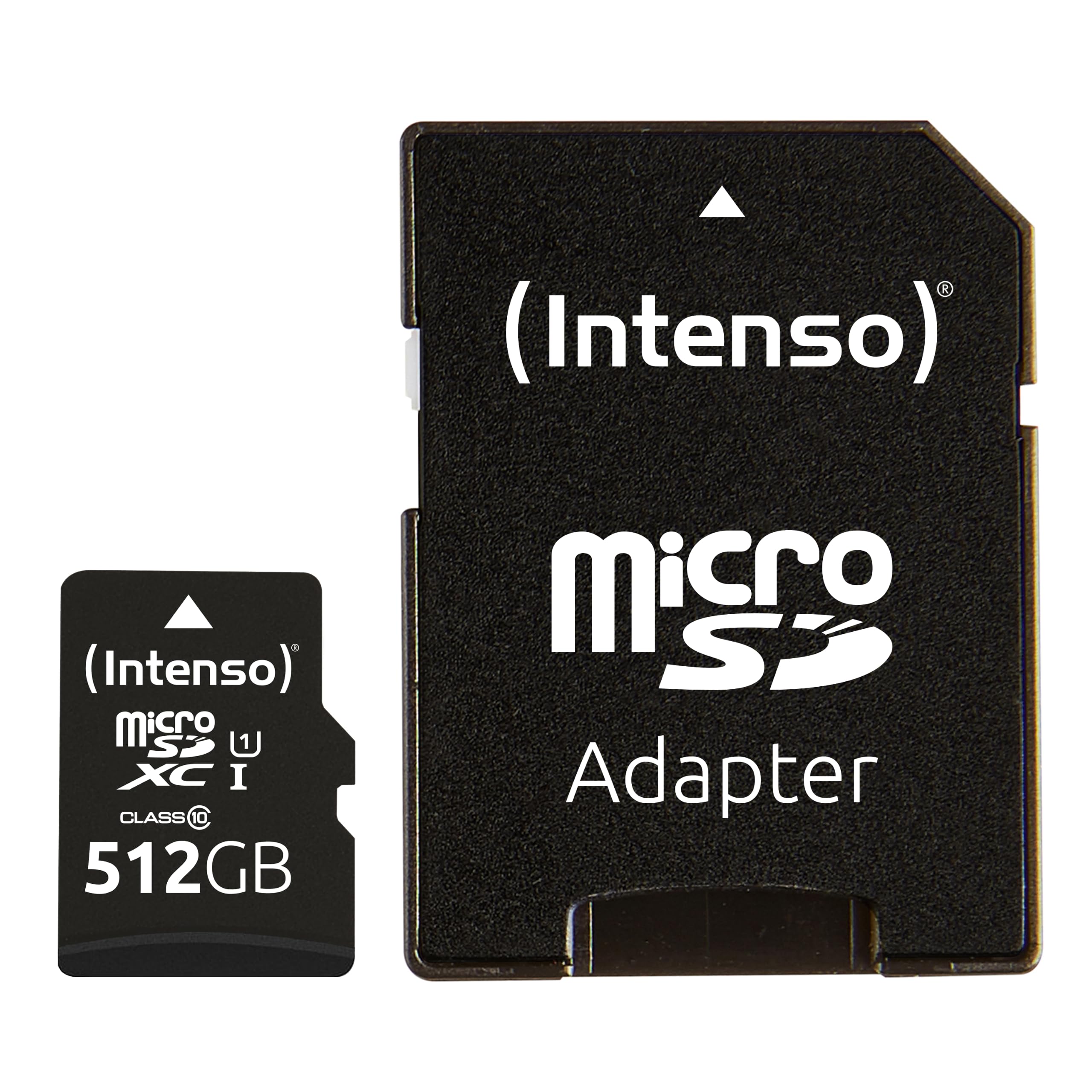 Intenso Premium microSDHC 512GB Class 10 UHS-I, U3, V30 memory card incl. SD adapter, for 4K recordings, GoPro, Insta 360, dji, Osmo, Steam Deck, drone, action camera, black - 3423493