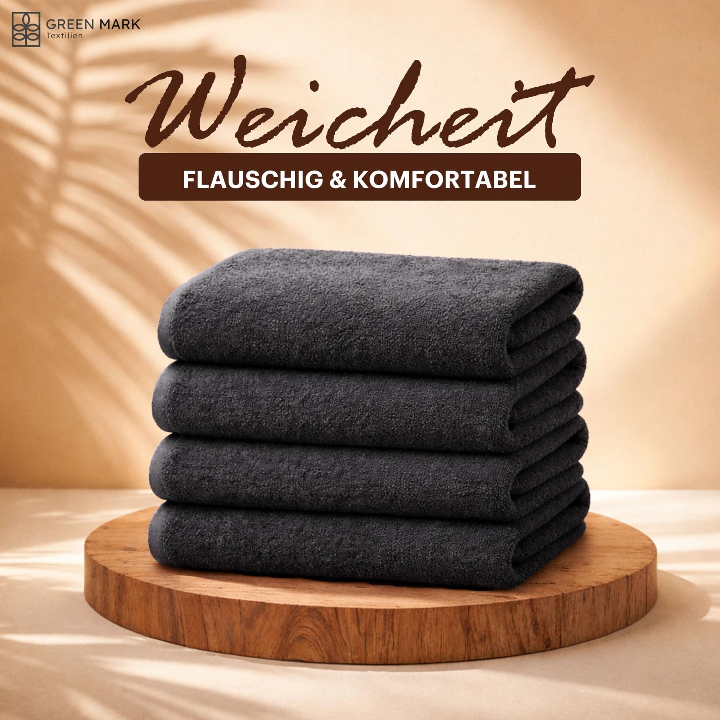 NatureMark 4-piece shower towel set - soft and absorbent shower towels made from 100% cotton, suitable for everyday use - black, 70x140cm - 4dt_400_schwarz