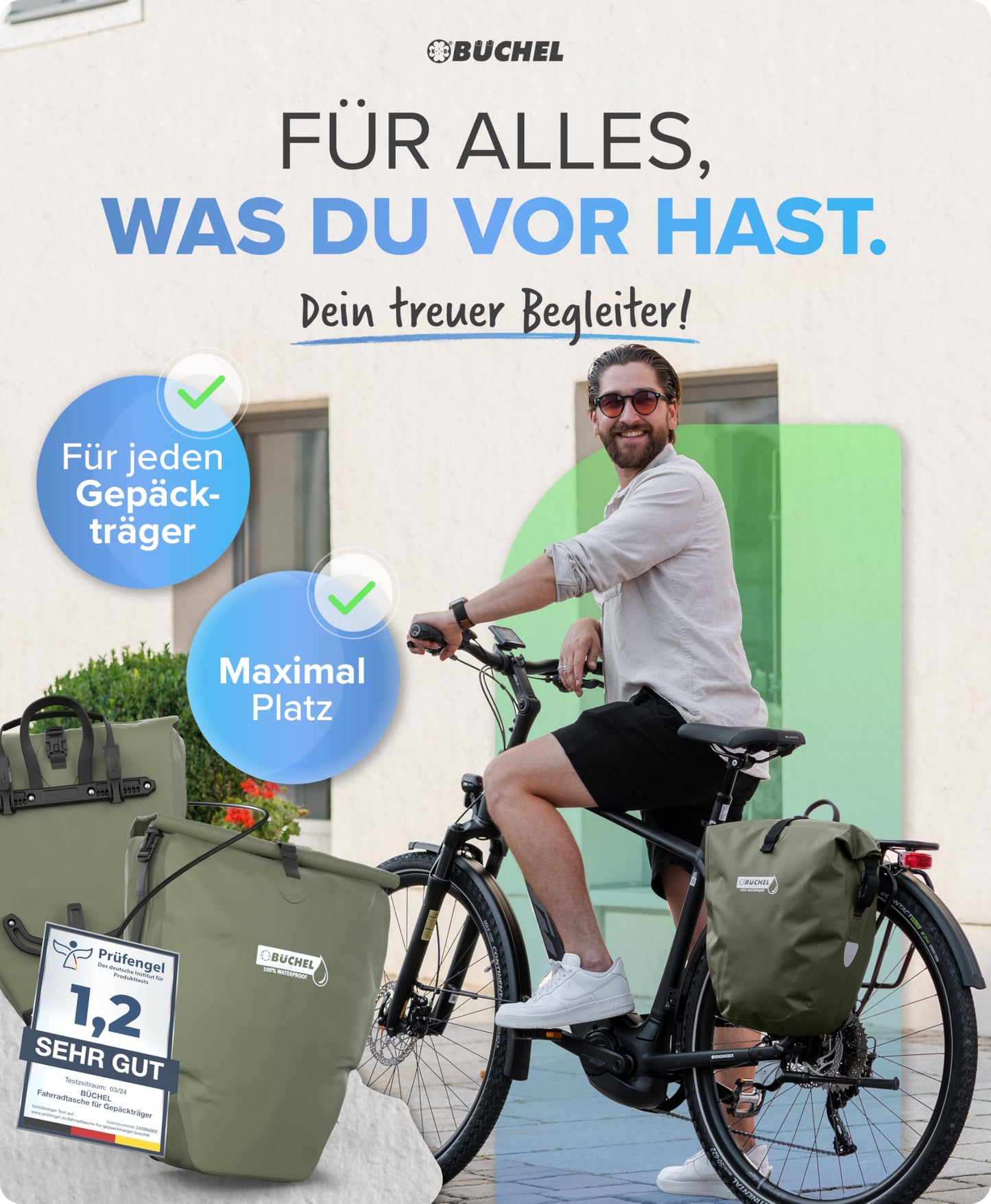 Büchel bicycle bag for luggage rack I 25.4 L - 100% waterproof I with carrying handle and shoulder strap I bicycle bag luggage rack, luggage rack bag, rear bicycle bags - 81518003