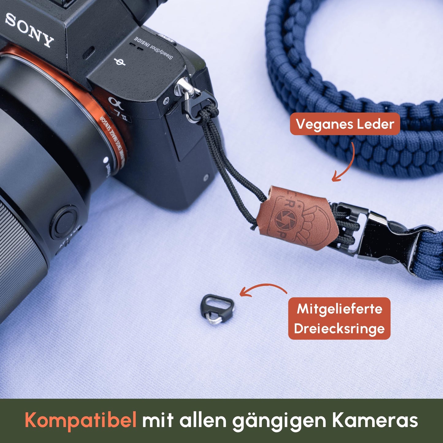 C-Rope camera strap THE TRAVELER hand-braided from paracord, shoulder strap with quick release, 100cm, navy blue - CRP-TRL-100-NBL