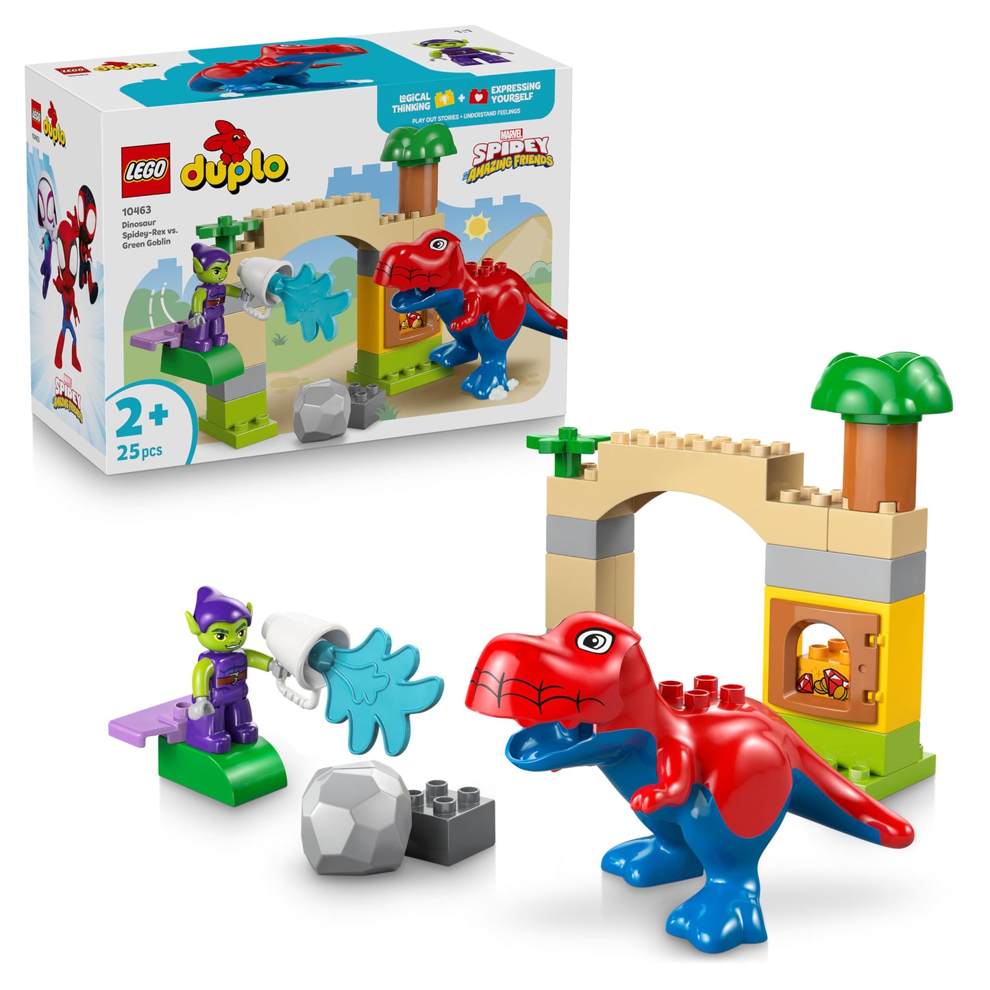 LEGO DUPLO | Spidey-Rex vs. Green Goblin - Fine motor skills toy for toddlers - 2 figures incl. Spidey-T-Rex - Superhero gift for boys aged 2 and up - 10463