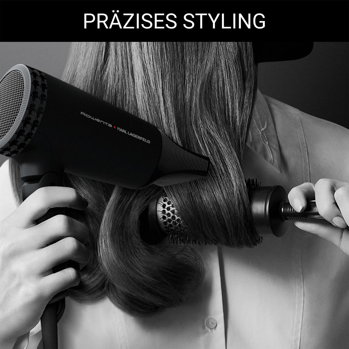 Rowenta x Karl Lagerfeld CV184L Express Style Hair Dryer | compact and powerful | foldable design | travel-friendly | ultra-lightweight | shine booster | individual settings | Black - CV184LF0