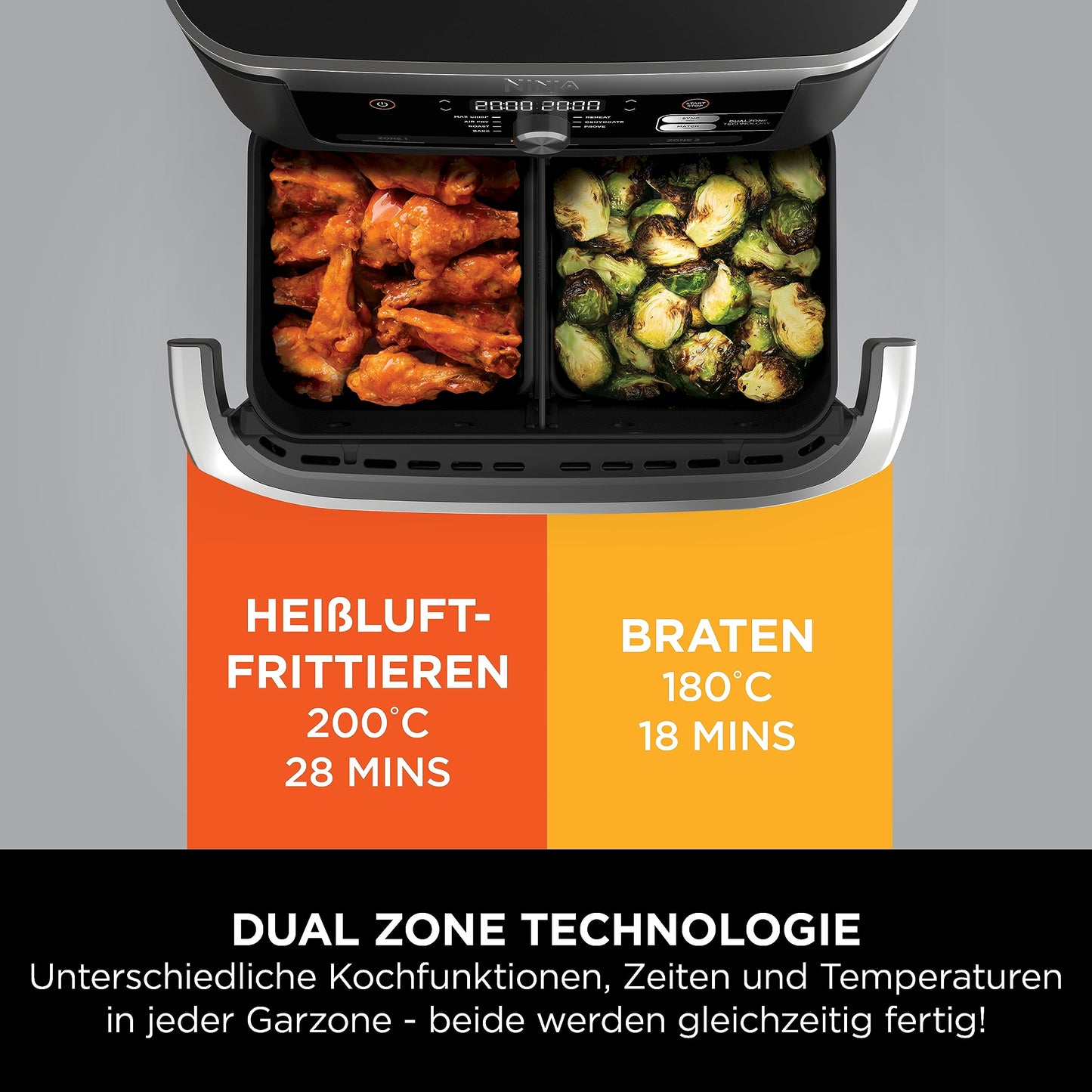 Ninja Foodi FlexDrawer Dual Zone Air Fryer, Air Fryer with 10.4 Compartment and Removable Divider, Non-Stick Coating, Dishwasher Safe Basket, 7-in-1, Black AF500EU