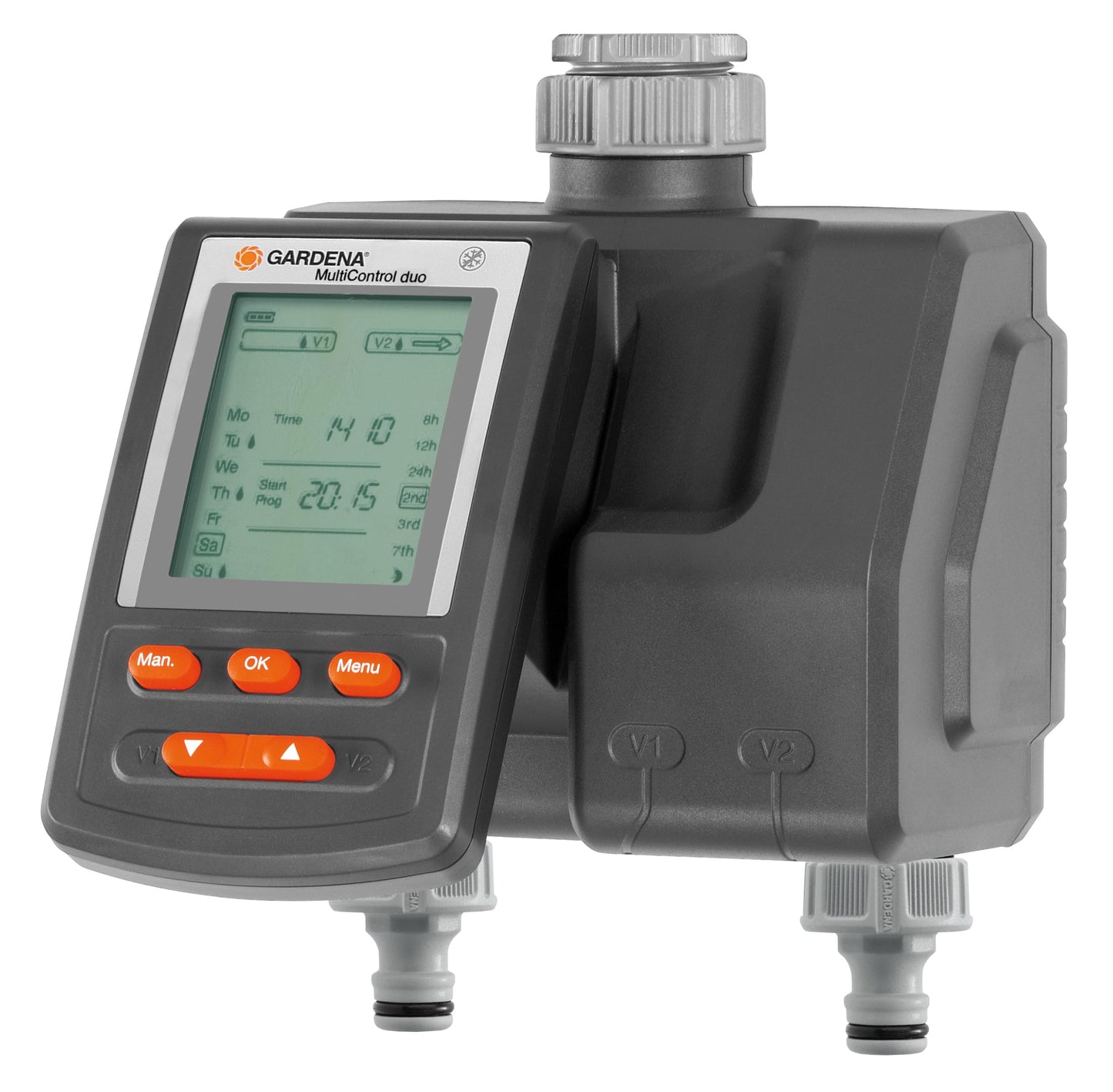 Gardena irrigation computer MultiControl Duo: automatic irrigation control, days of the week programmable, up to 3 irrigations per day, with LC display (1874-20) - 01874-20