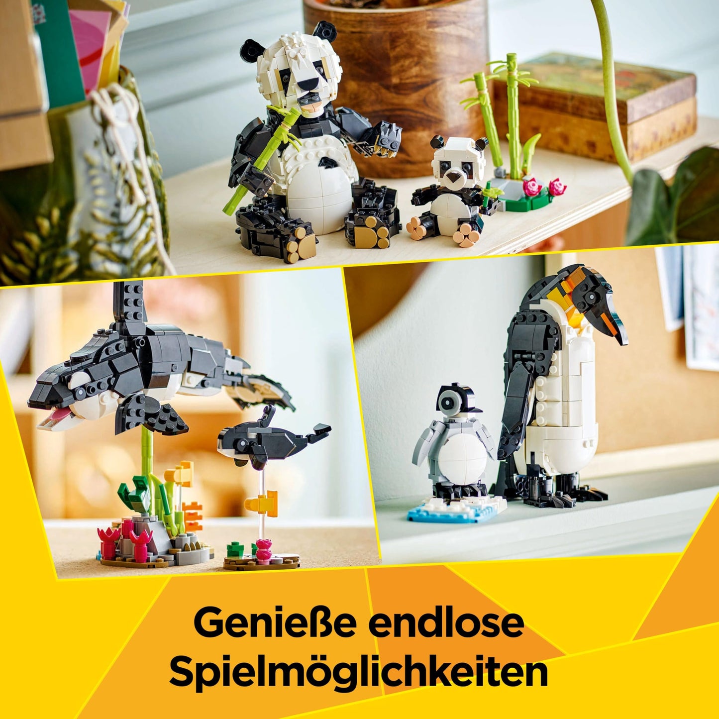 LEGO Creator 3in1 Wild Animals: Panda Family - Animal figures can be converted into penguins or killer whales - Building toys - Creative birthday gift for girls and boys aged 8 and over - 31165