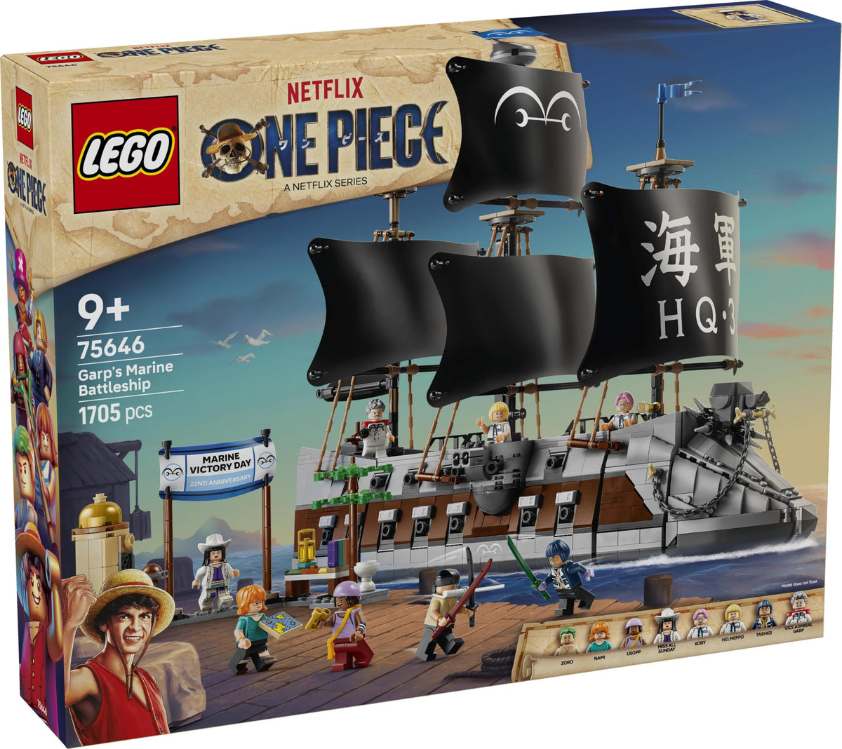 LEGO ONE PIECE Garp's Marine Battleship - Boat Model Building with 8 Minifigures including Zoro, Usopp, and Nami - Kids' Room Decor - Gift for Boys, Girls, and Fans aged 9 and up - 75646