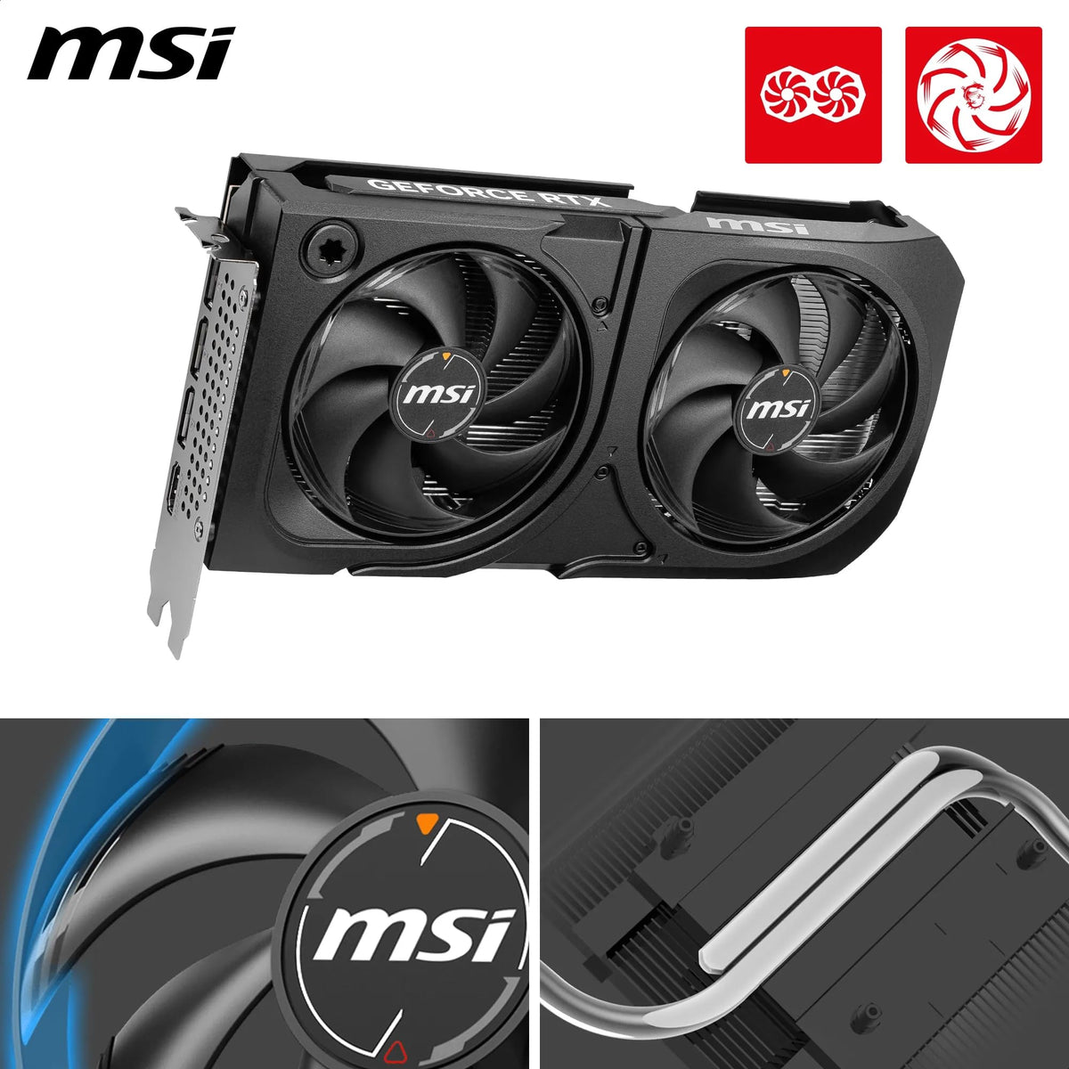 MSI GeForce RTX 5060 Ti 16G Shadow 2X OC Plus - 16GB GDDR7 (28Gbps/128-bit), PCIe 5, Boost: 2602 MHz, HDMI 2.1b, DisplayPort 2.1b, metal backplate - V535-003R