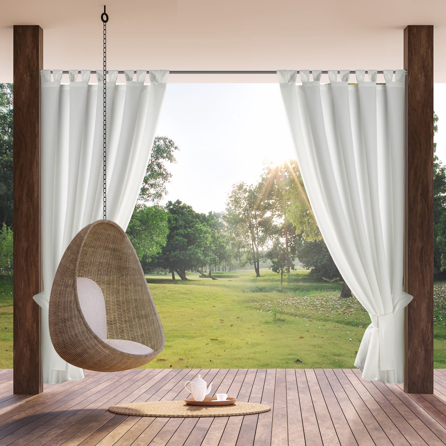 Eurofirany Garden Outdoor Curtain with Velcro Loops, 1 Piece, Opaque & Weatherproof, UV Protection, for Balcony Patio Pergola Gazebo, H200 x W155 cm, White - ZAS/GARDEN