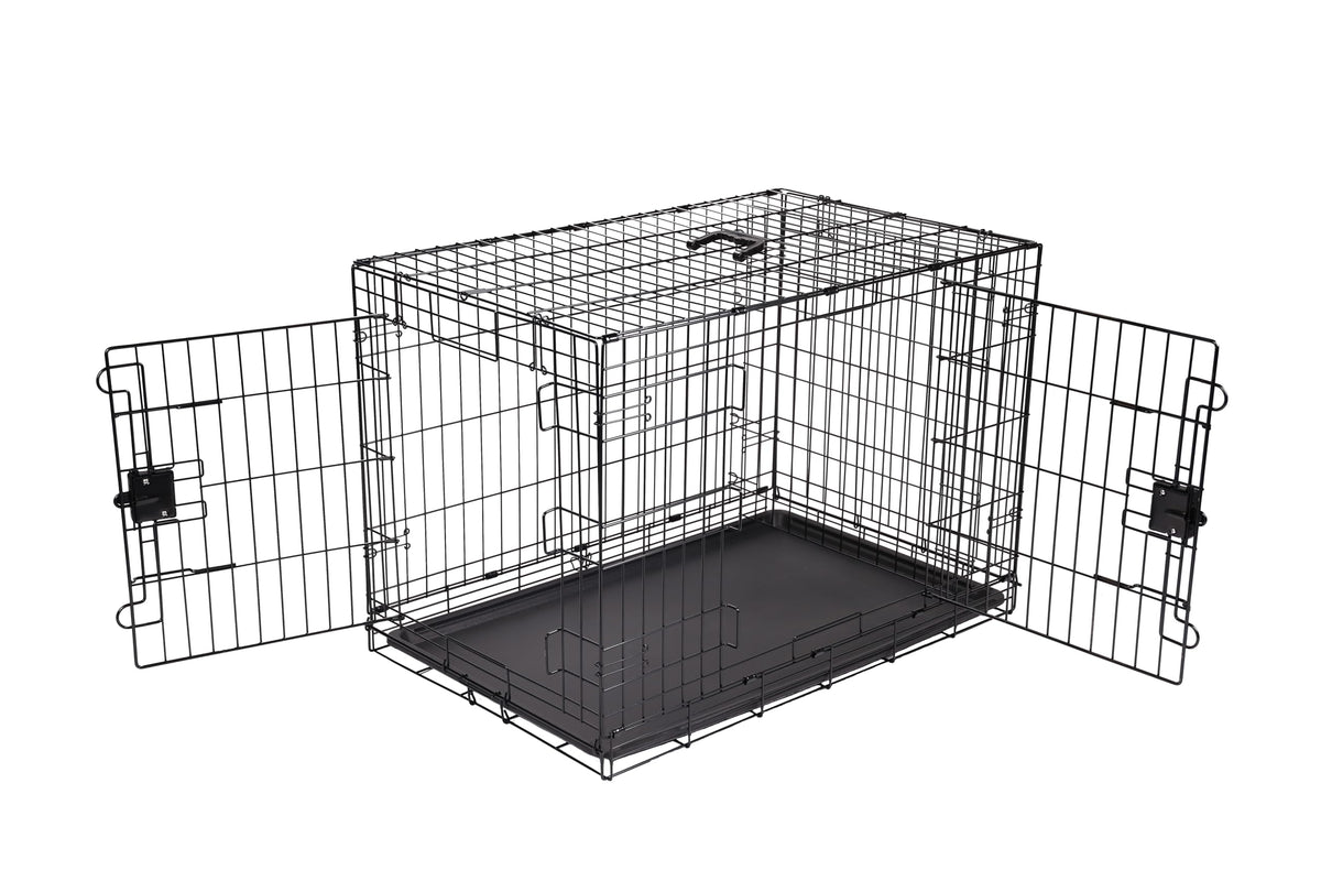 Amazon Basics Collapsible Dog Crate made of Metal Wire with Floor Tray, Double Door, Black, L 91 x W 58 x H 64 cm - 9001N-36B