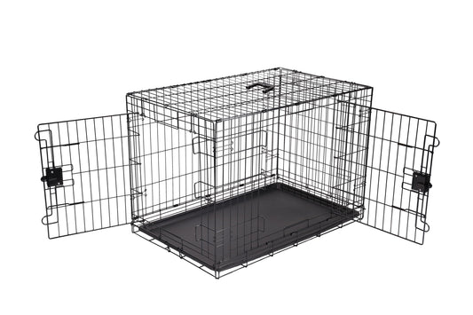 Amazon Basics Collapsible Dog Crate made of Metal Wire with Floor Tray, Double Door, Black, L 91 x W 58 x H 64 cm - 9001N-36B
