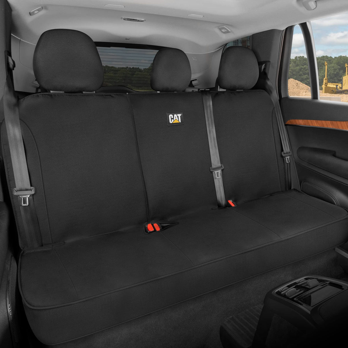 CAT Flexfit™ Black Rear Seat Covers for Car, SUV, and Truck, Durable Canvas Material, Rear Seat Covers, 60/40 Split Bench, Rear Seat Cover and Rear Seat Protector, Interior Accessories - CASC2288B