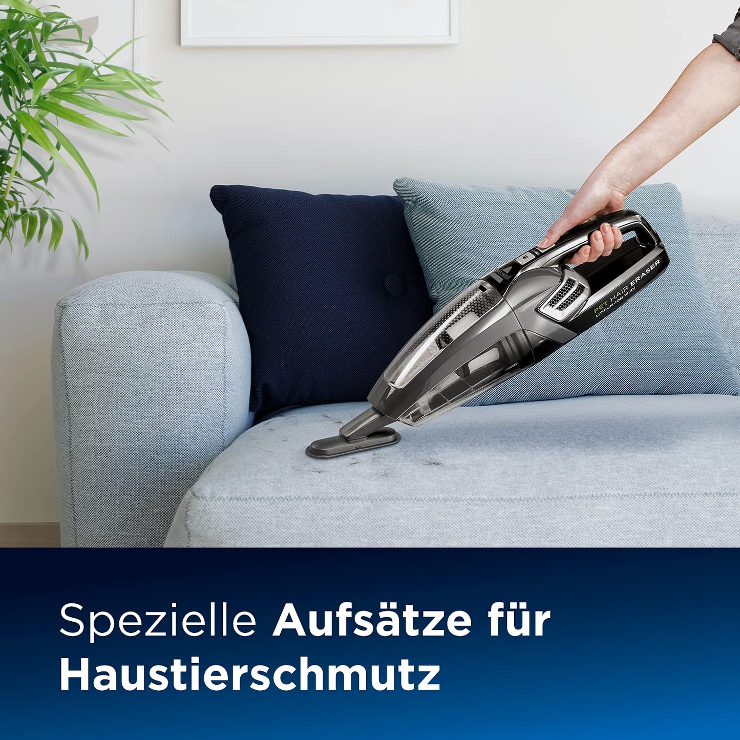 Bissell Pet Hair Eraser, Cordless Handheld Vacuum Cleaner, Rotating Brush Roll, 14.4V, Fights Pet Hair & Dirt, For Your Stairs, Upholstery, Cars and Carpets, 68dB, Black/Titanium, 2278N