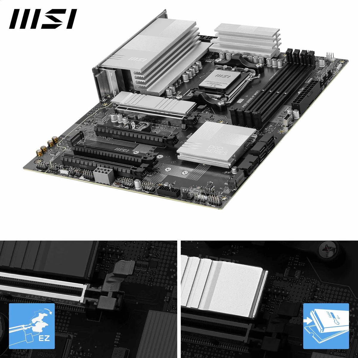 MSI PRO B850-P WiFi Placă de bază, ATX - Suportă procesoare AMD Ryzen 9000/8000/7000, AM5 - Memorie DDR5 Boost (8200+ MT/s OC), PCIe 5.0 x16 și 4.0 x16, M.2 Gen5, Wi-Fi 7, 5G LAN - 7E56-002R