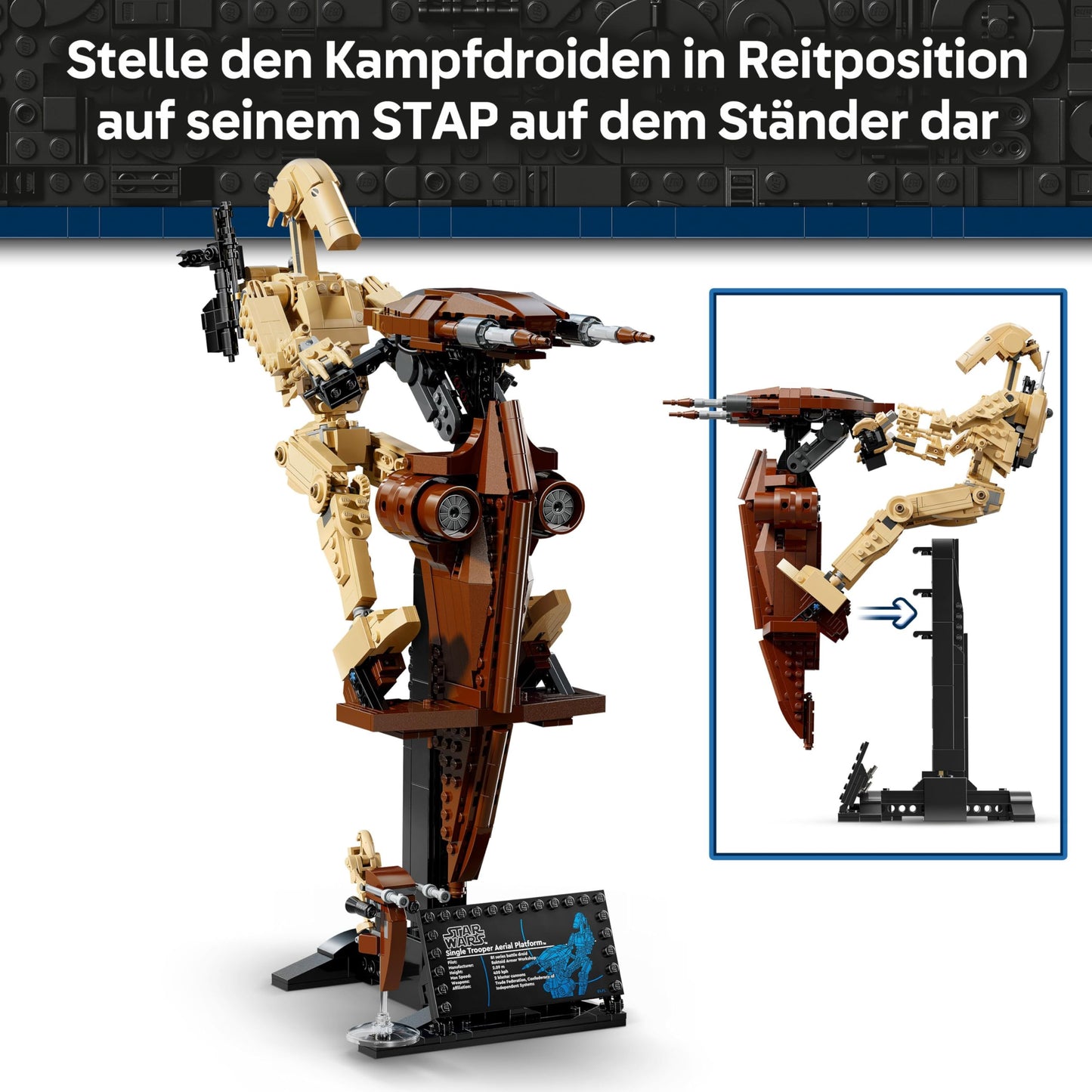 LEGO Star Wars 75428 Battle Droid with STAP building toy - play and display figure with speeder - collector's gift for boys aged 12 and over, teenagers and fans of The Phantom Menace