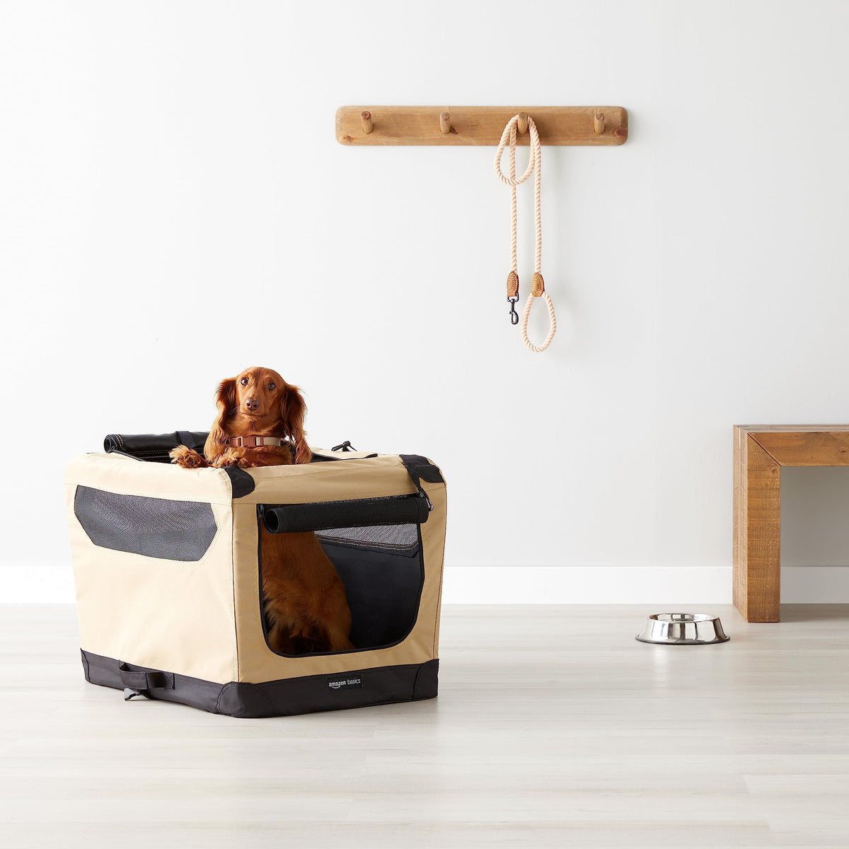 Amazon Basics 2-Door Portable Soft Foldable Cage for Dog or Cat, S (66 x 46 x 46 cm), Brown - 12002-26-APL