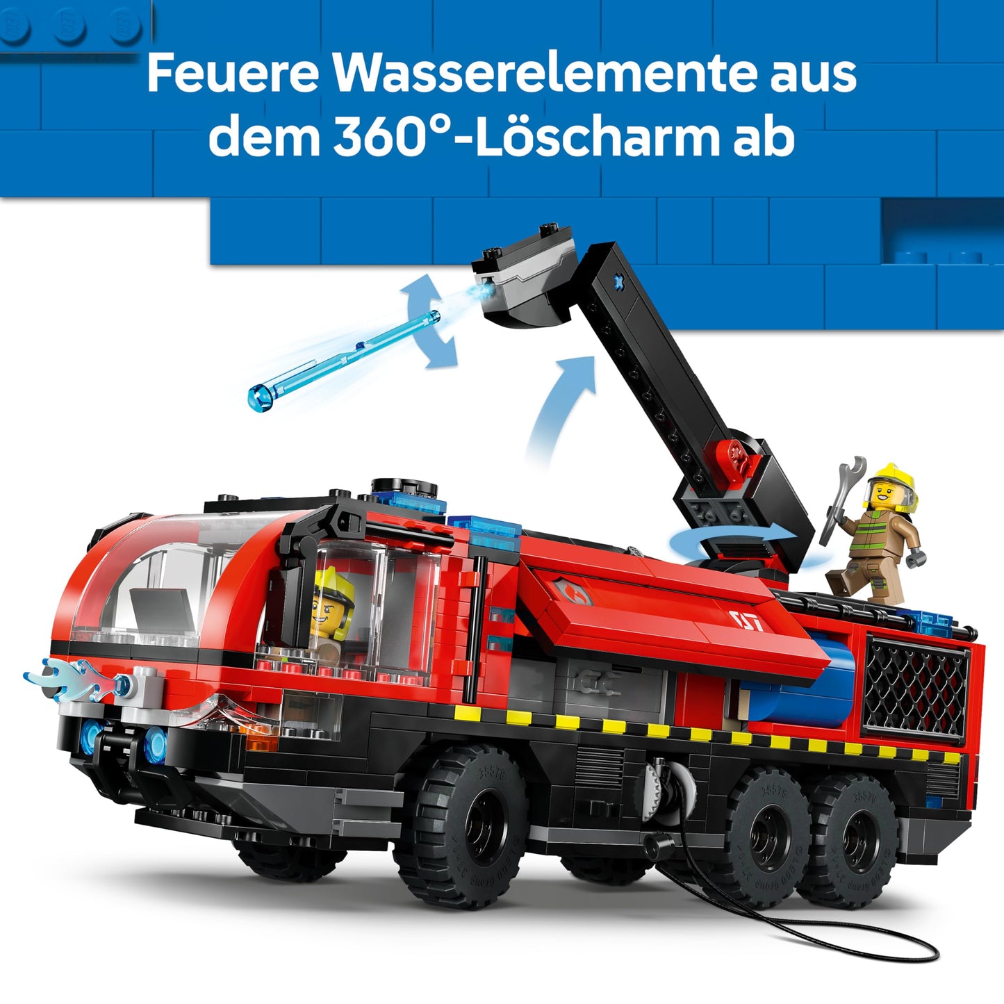 LEGO City airport fire engine - toy emergency vehicle - model construction with 4 fire department minifigures - birthday gift for boys aged 7 and up and technology fans - 60499