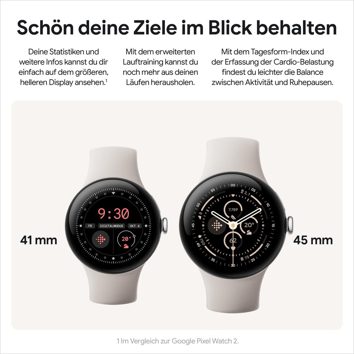 Google Pixel Watch 3 (45 mm) – smartwatch Android cu monitorizare a ritmului cardiac, funcții avansate de alergare de la Fitbit, informații despre fitness, baterie de 24 de ore – carcasă din aluminiu mat Hazel – brățară Hazel – Wi-Fi - GGE4J