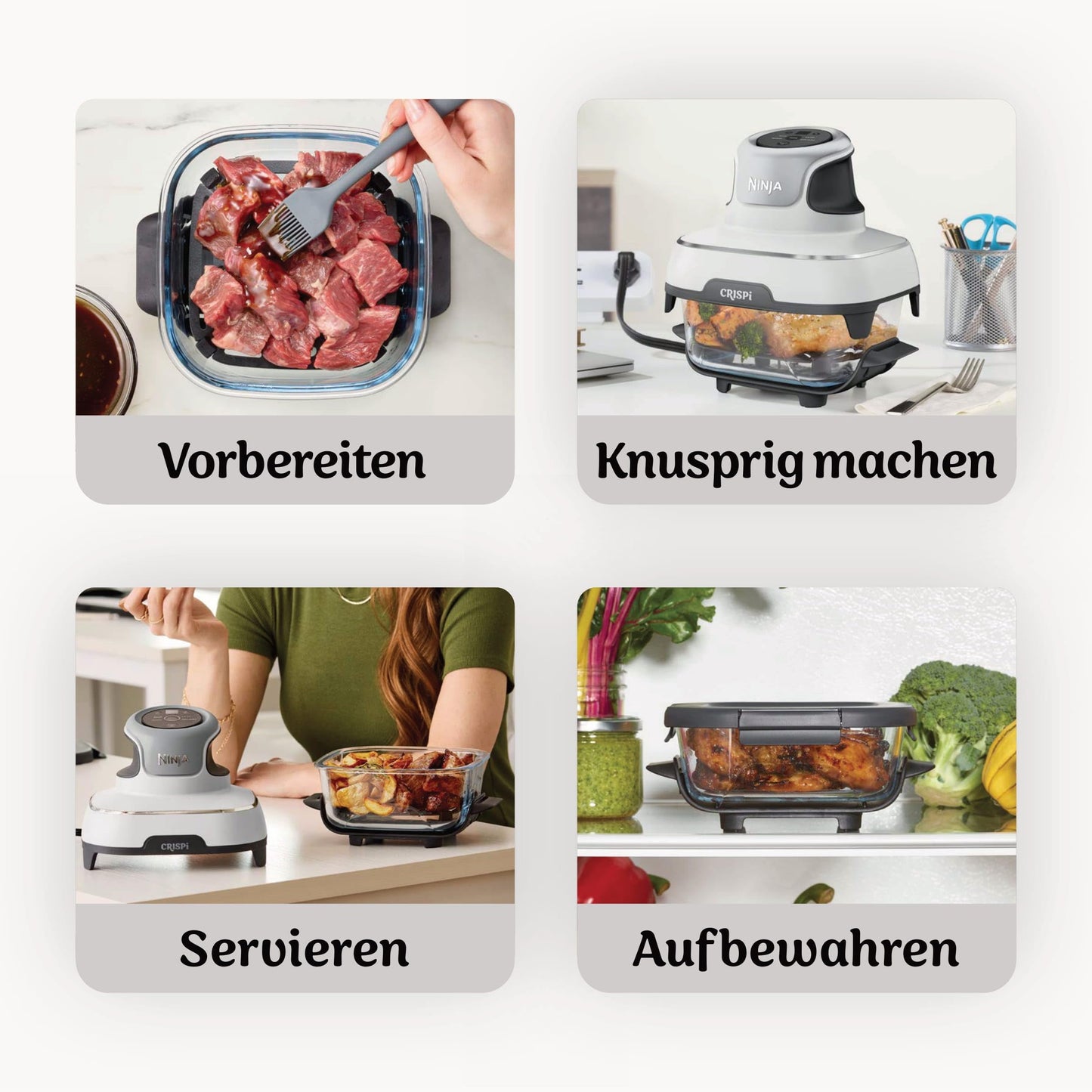 Ninja CRISPi Portable Air Fryer with Carry Bag, 3.8L & 1.4L, 4-in-1: Air Frying, Roasting, Crisping, Compact Design, 2 Removable Glass Containers & Lid, 1700W, White FN102EU