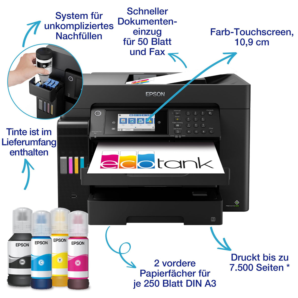 Epson EcoTank ET-16655 DIN-A3+-Multifunction Wi-Fi Ink Tank Printer with Fax - ET16655