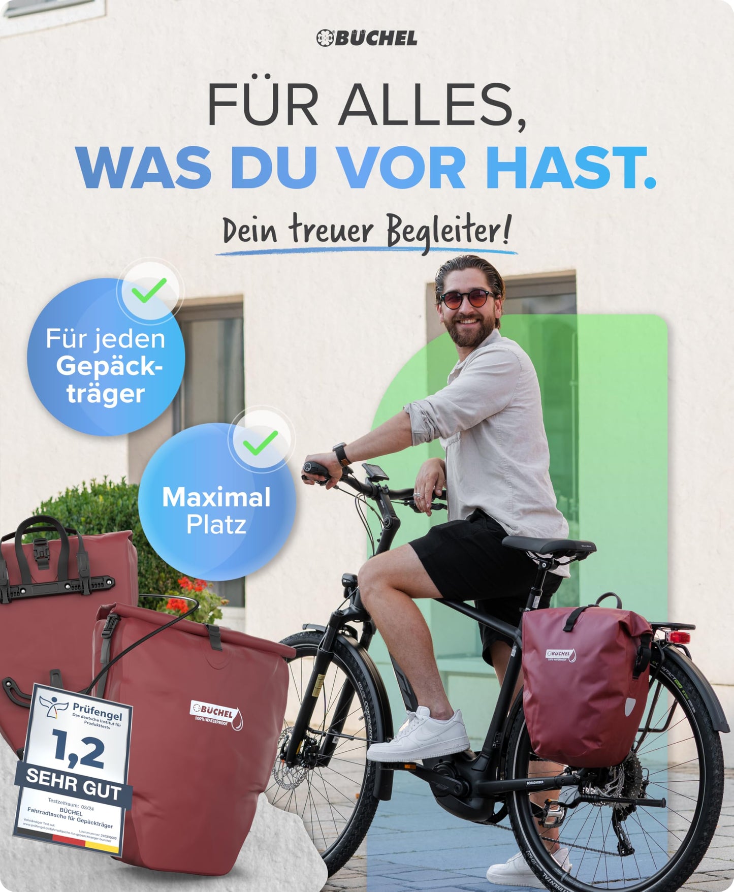 Büchel bicycle bag for luggage rack I 25.4 L - 100% waterproof I with carrying handle and shoulder strap I bicycle bag luggage rack, luggage rack bag, rear bicycle bags - 81518004