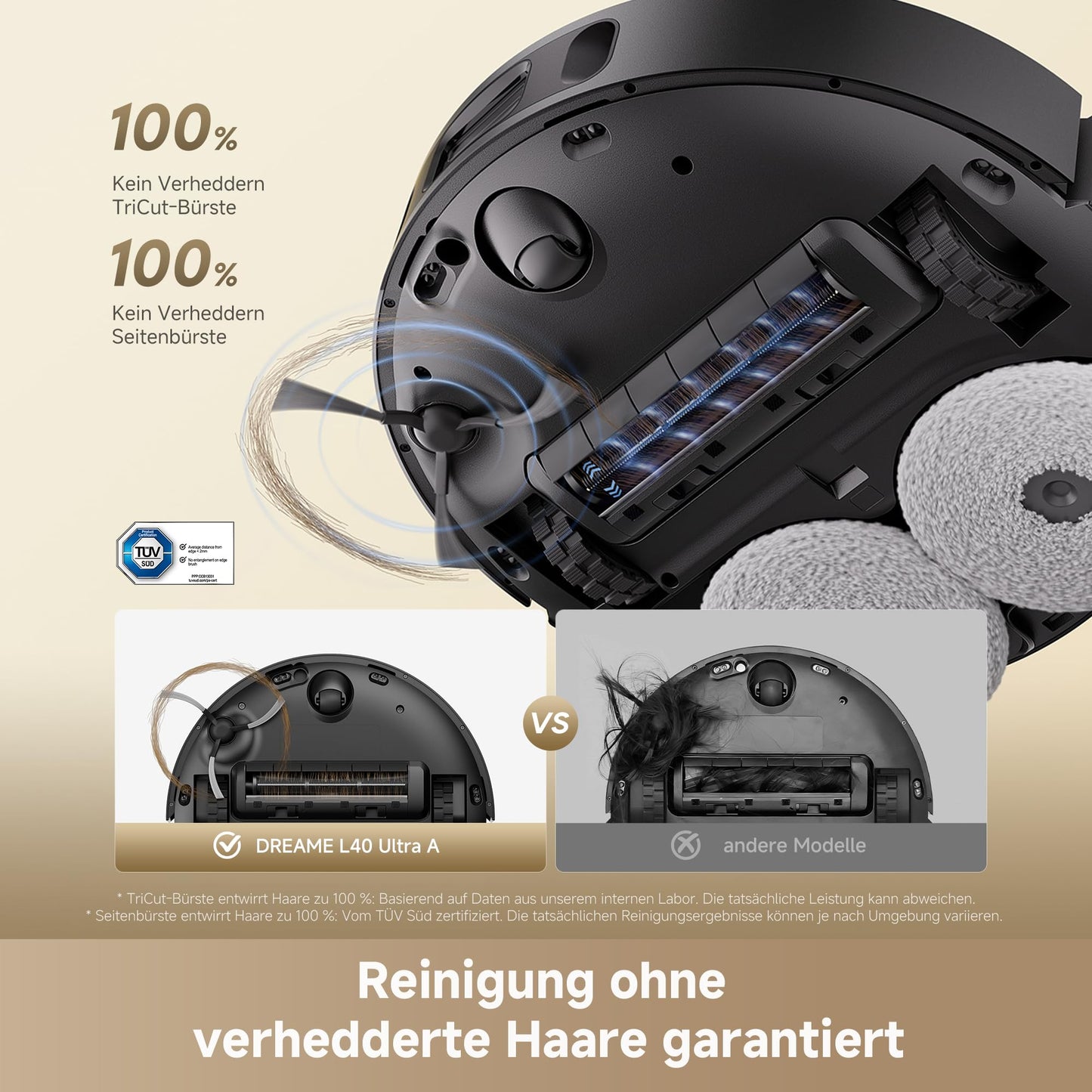 dreame L40 Ultra A robot vacuum cleaner and floor mop with automatic dust emptying and double anti-tangle system, suction power of 24,000 Pa, 10.5 mm wiper lift - RTD31TE