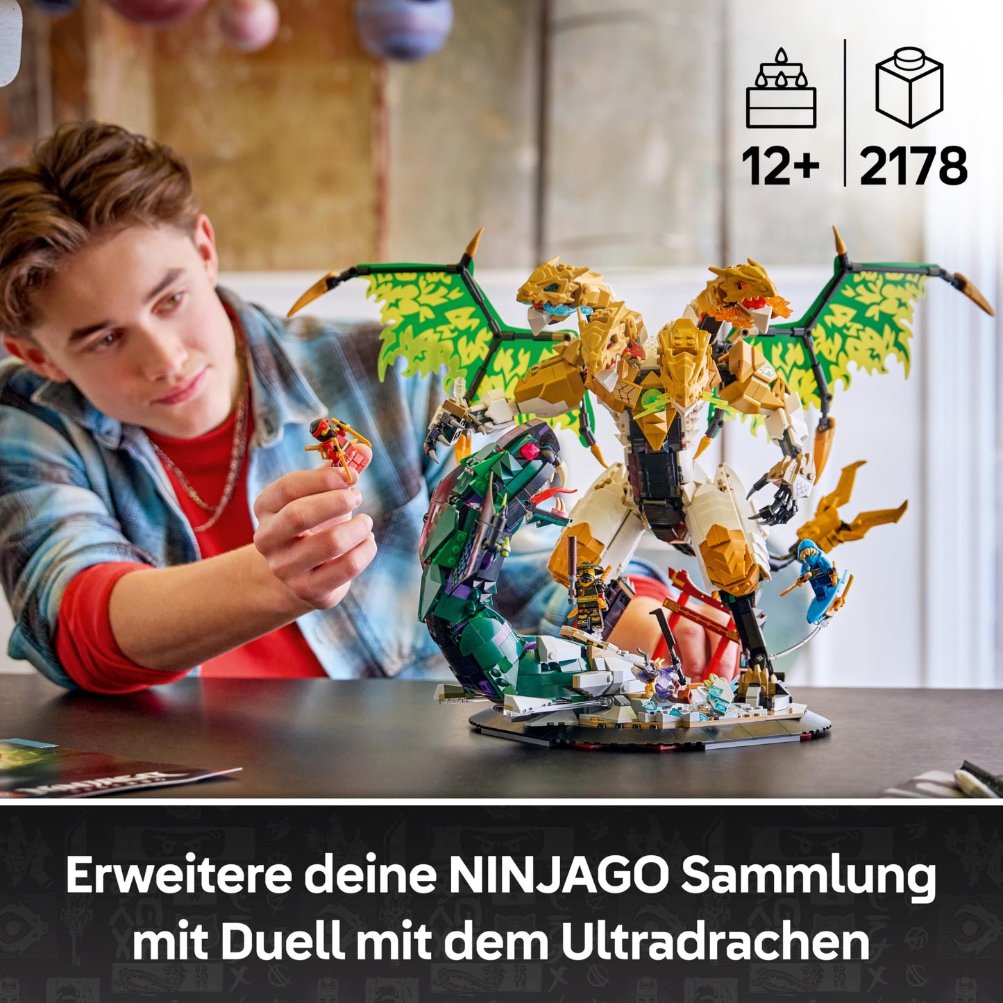 LEGO NINJAGO Duel with the Ultra Dragon - Toy with 4-headed action figure, snake & 4 minifigures with katanas - Children's room decoration - Gift for boys aged 12 and over and teenage fans - 71872