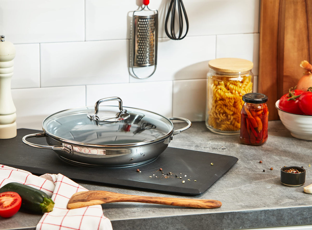 WMF Devil Serving Casserole Induction 26 cm with Glass Lid, Oven-Safe Pan, Serving Pan, Cromargan Stainless Steel Coated, Ceramic Coating, Oven-Safe - 738706290