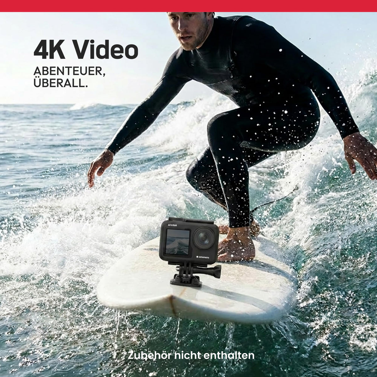 AgfaPhoto - Cameră sport - AC9500 - Real 4K 30FPS, Ecran tactil dublu, Stabilizare EIS, Rezistentă la apă până la 18m - WiFi - 12 accesorii incluse - 3760265544219