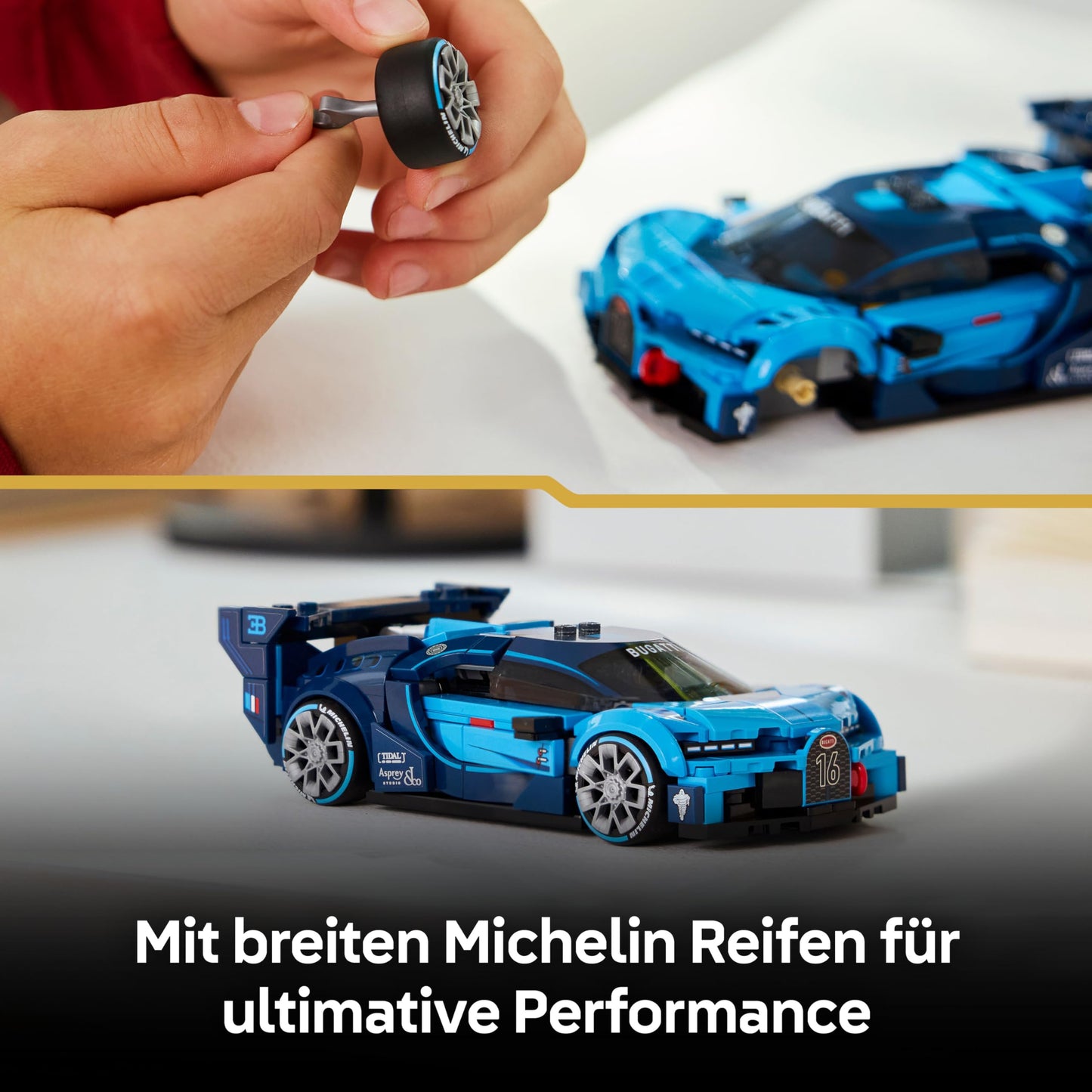 LEGO Speed Champions Bugatti Vision Gran Turismo hyper sports car - model building with collectible driver minifigure - gaming gift idea for boys aged 9 and up and motorsport fans - 77253