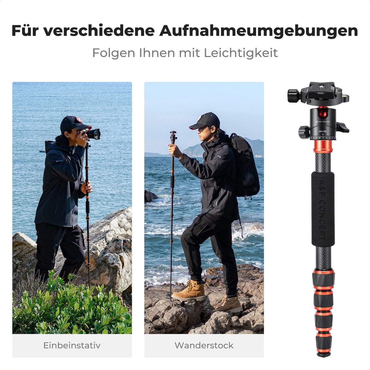 K&F CONCEPT 152cm carbon tripod - A225C0+BH-25L