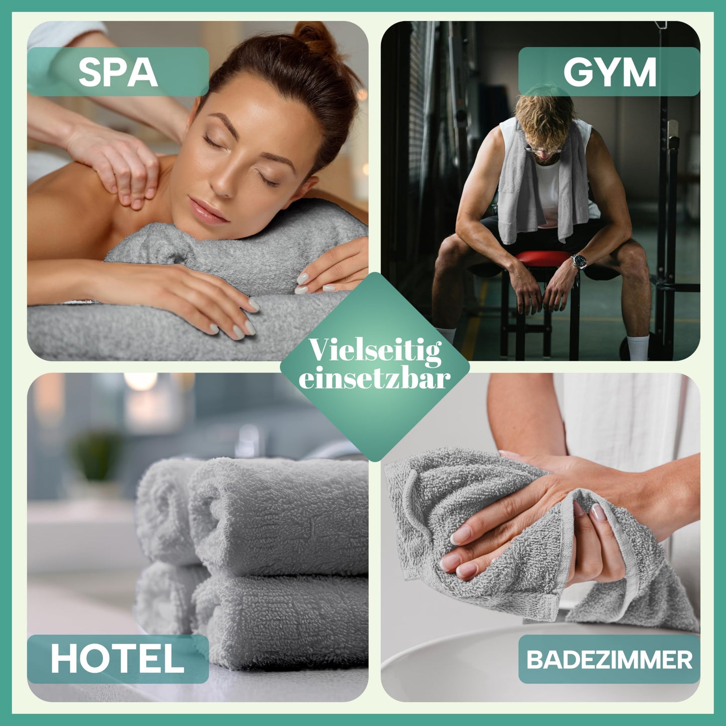 NatureMark 8 towel set - 100% cotton - absorbent and durable towels, size 50×100cm, silver gray - 8er_silber