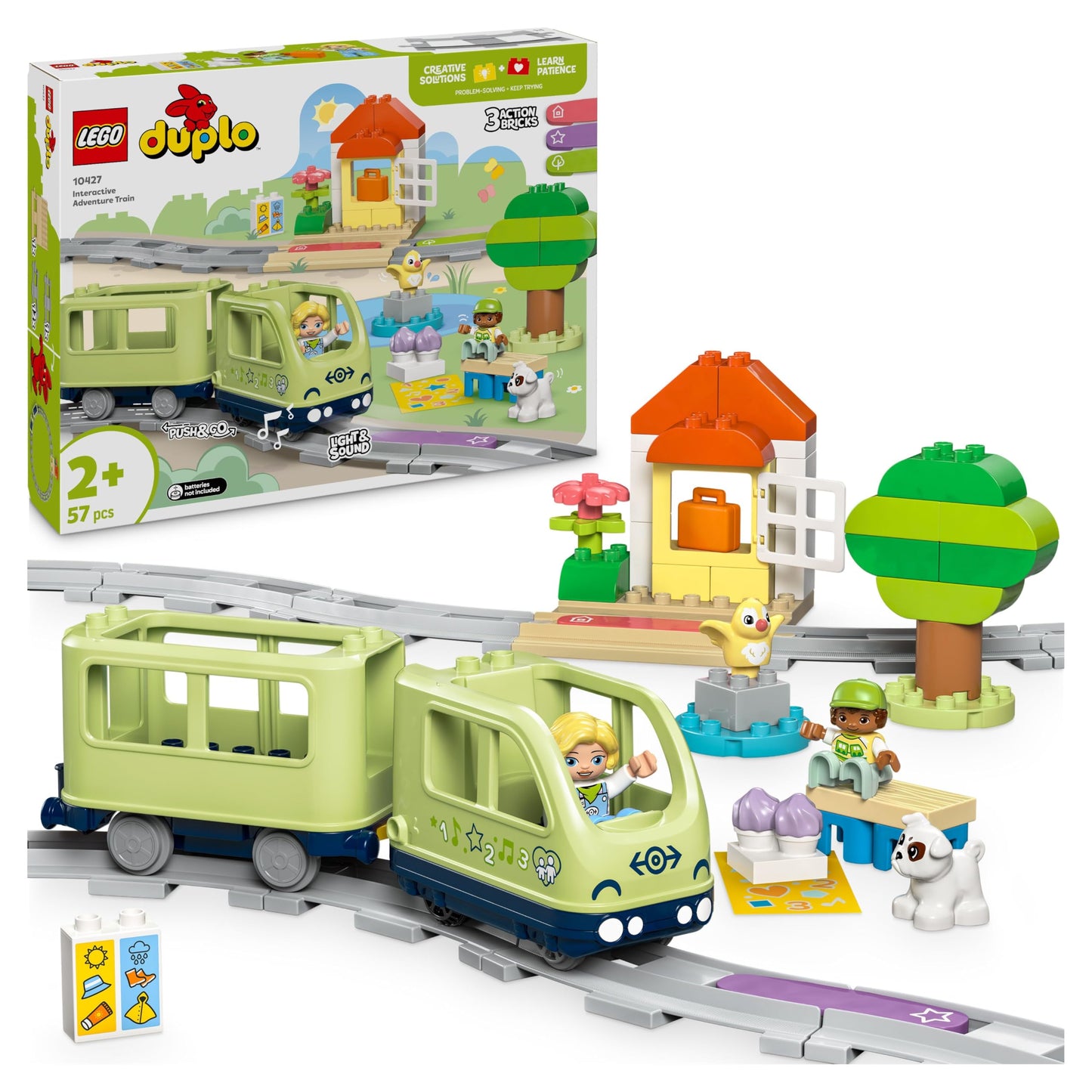 LEGO DUPLO Interactive Adventure Railway - educational toy for toddlers aged 2 and up - 14 track pieces, action bricks with sounds and 4 toy figures - gift idea for boys and girls - 10427
